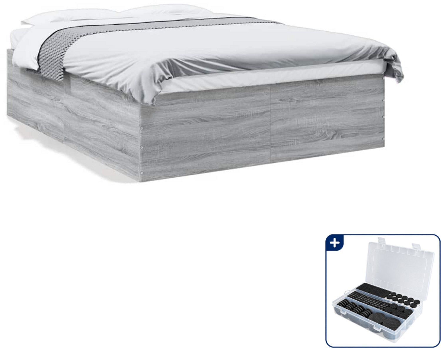 vidaXL Bedframe - 150 x 200 cm - bewerkt hout - grijs sonoma eiken - Inclusief antikrasvilt 177-delig
