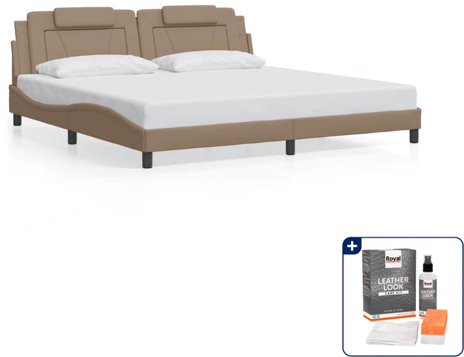 vidaXL Viana bedframe - 200 x 200 cm - kunstleer - cappuccino - Inclusief onderhoudsset voor kunstleer 150 ml Grijs