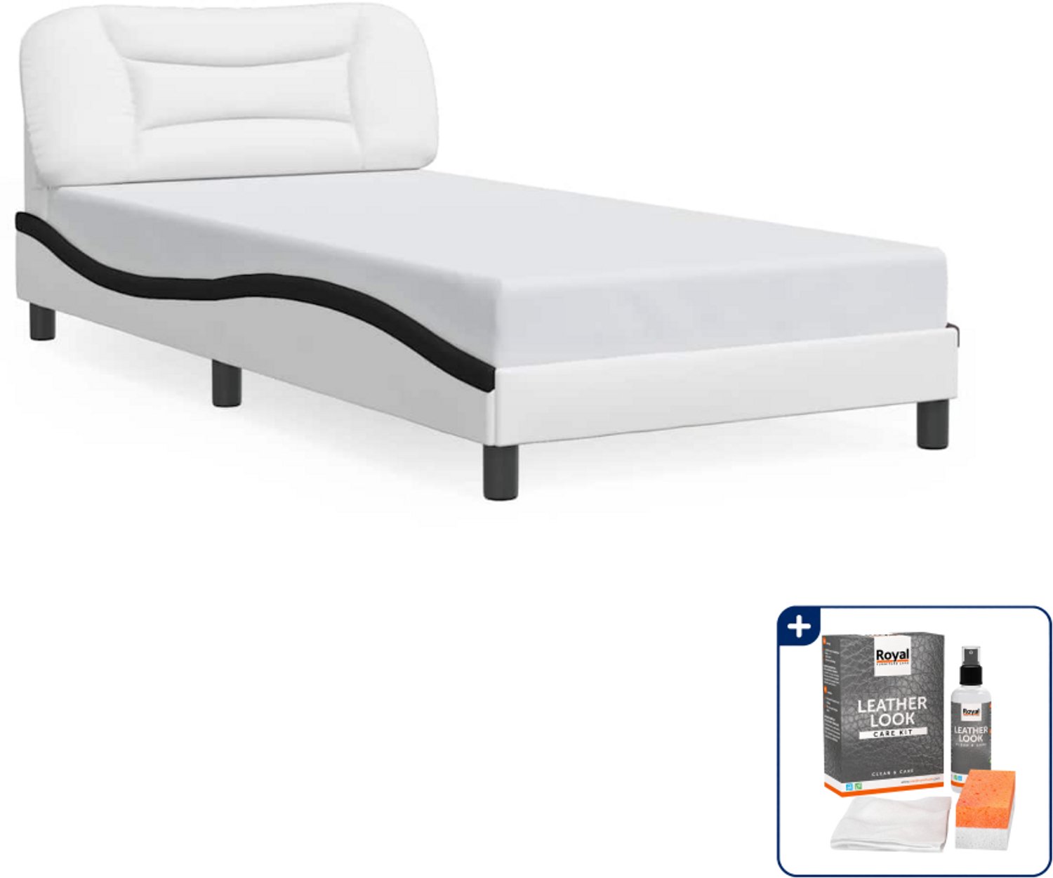 vidaXL Hvar bedframe - 100 x 200 cm - kunstleer - zwart en wit - Inclusief onderhoudsset voor kunstleer 150 ml Grijs