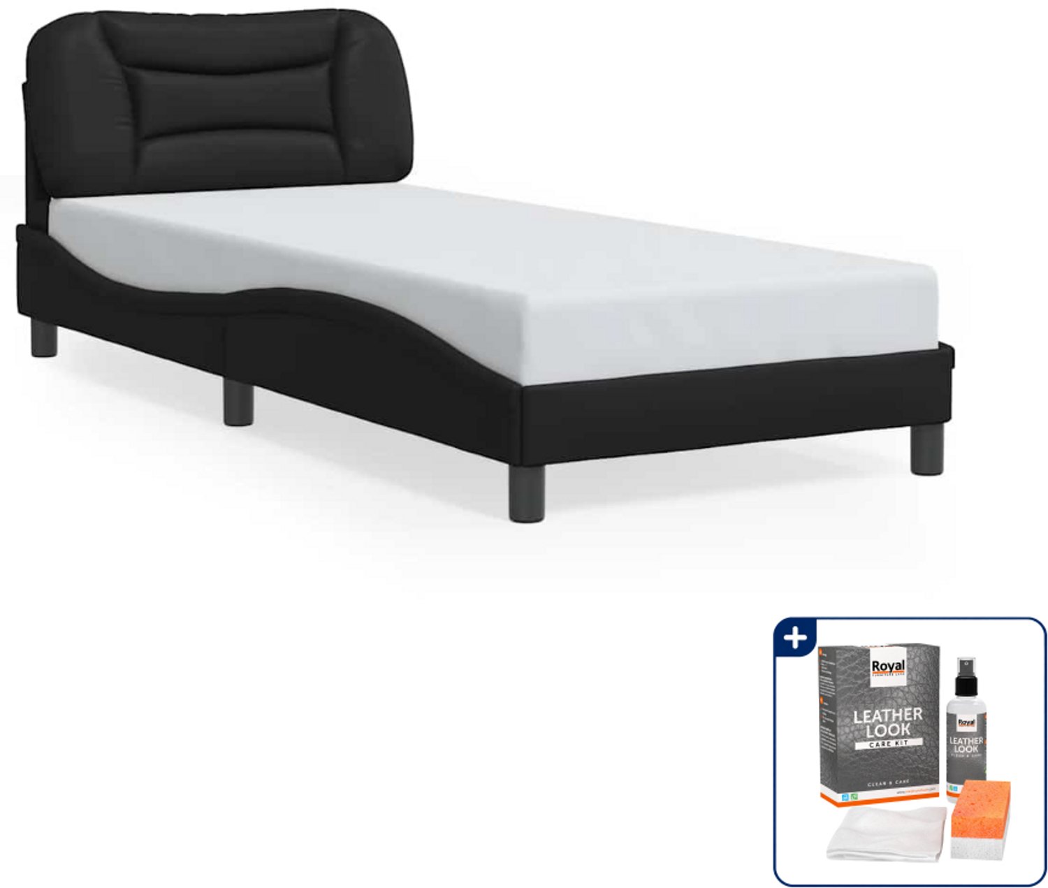 vidaXL Hvar bedframe - 90 x 190 cm - kunstleer - zwart - Inclusief onderhoudsset voor kunstleer 150 ml