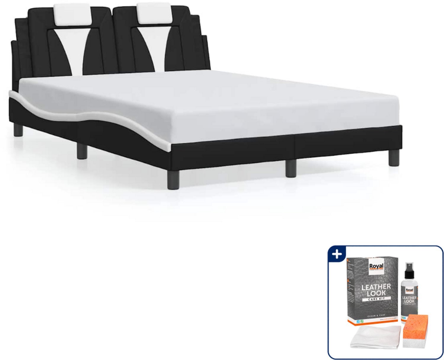vidaXL Viana bedframe - 140 x 190 cm - kunstleer - zwart en wit - Inclusief onderhoudsset voor kunstleer 150 ml Taupe