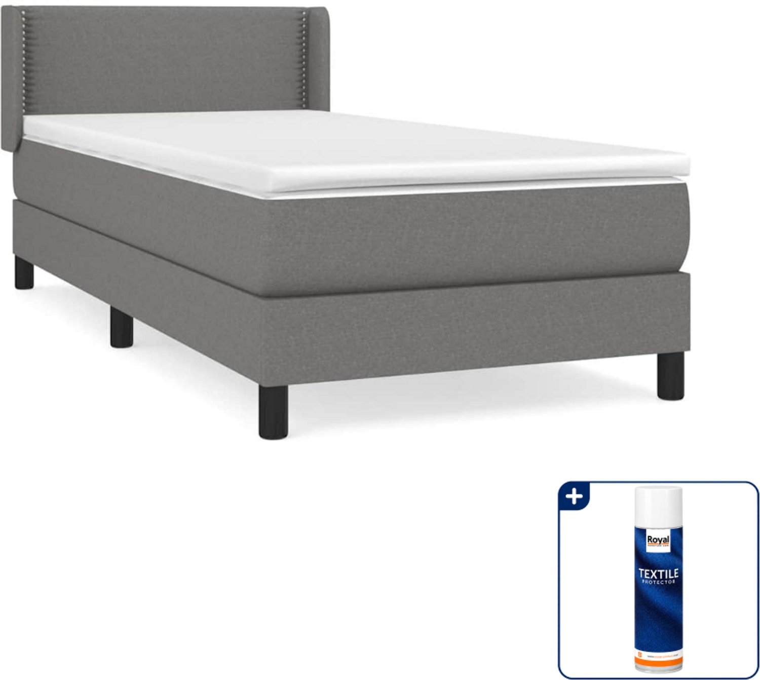 vidaXL boxspring met matras - 80 x 200 cm - stof - donkergrijs - Inclusief textielbeschermer 500 ml