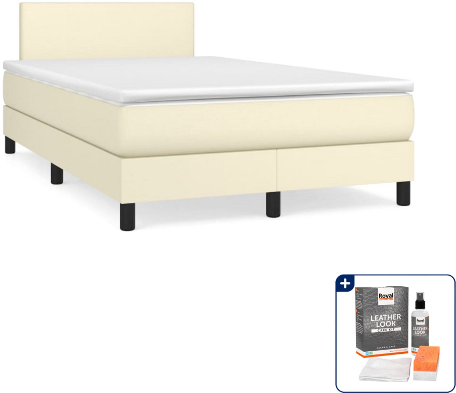 vidaXL boxspring met matras 120 x 200 cm - kunstleer - crème - Inclusief onderhoudsset voor kunstleer 150 ml