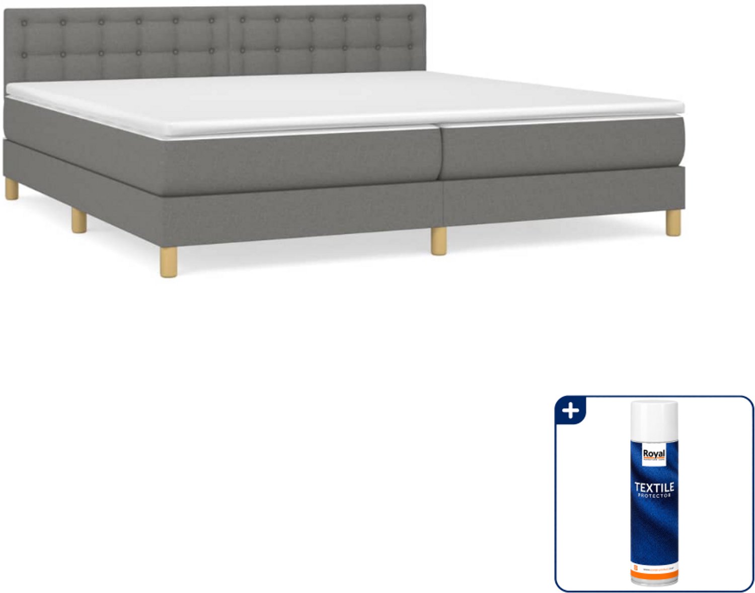 vidaXL Boxspring - Super kingsize - 200 x 200 cm - donkergrijs - Inclusief textielbeschermer 500 ml