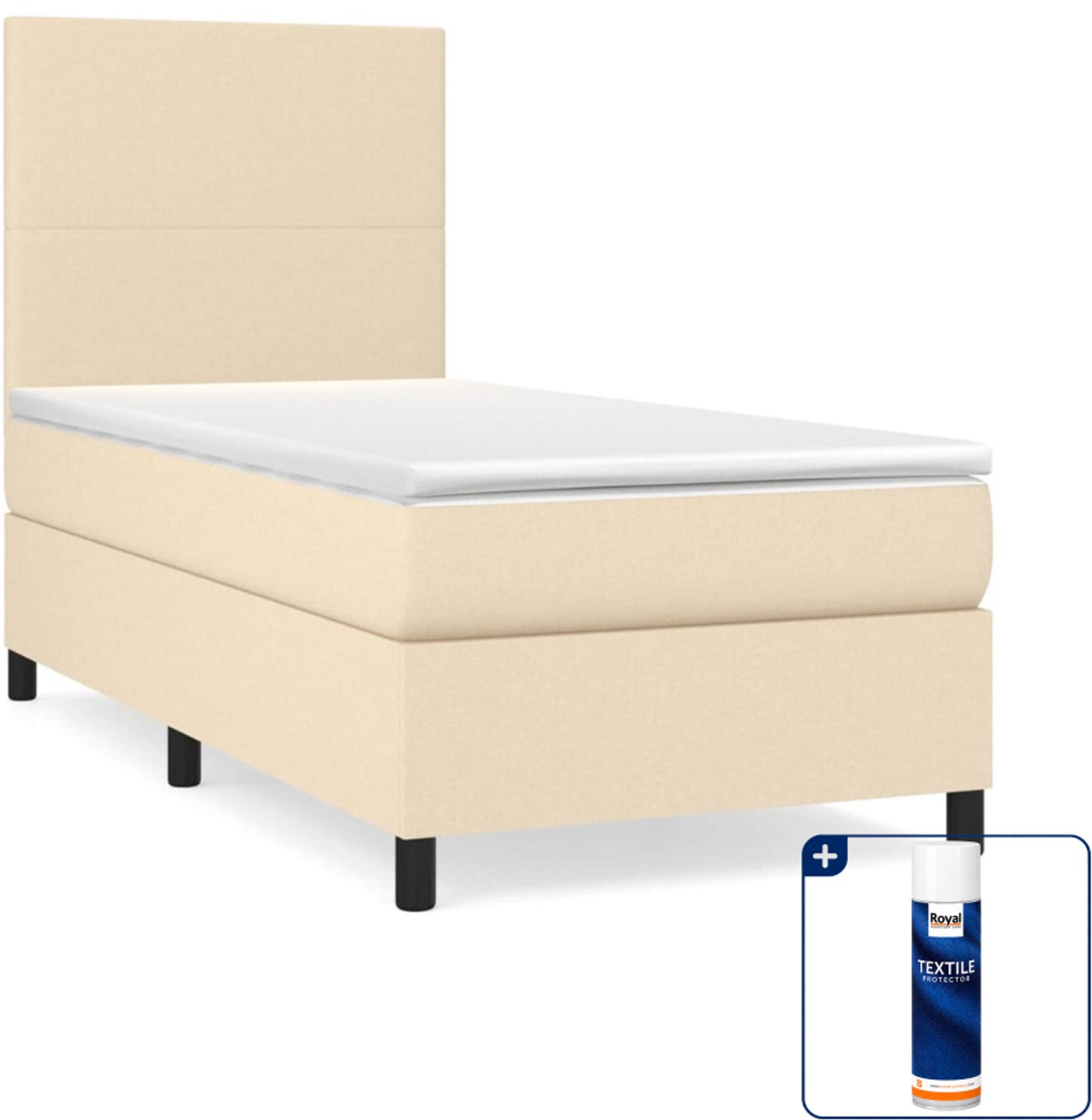 vidaXL boxspring met matras - 90 x 190 cm - stof - crèmekleurig - Inclusief textielbeschermer 500 ml