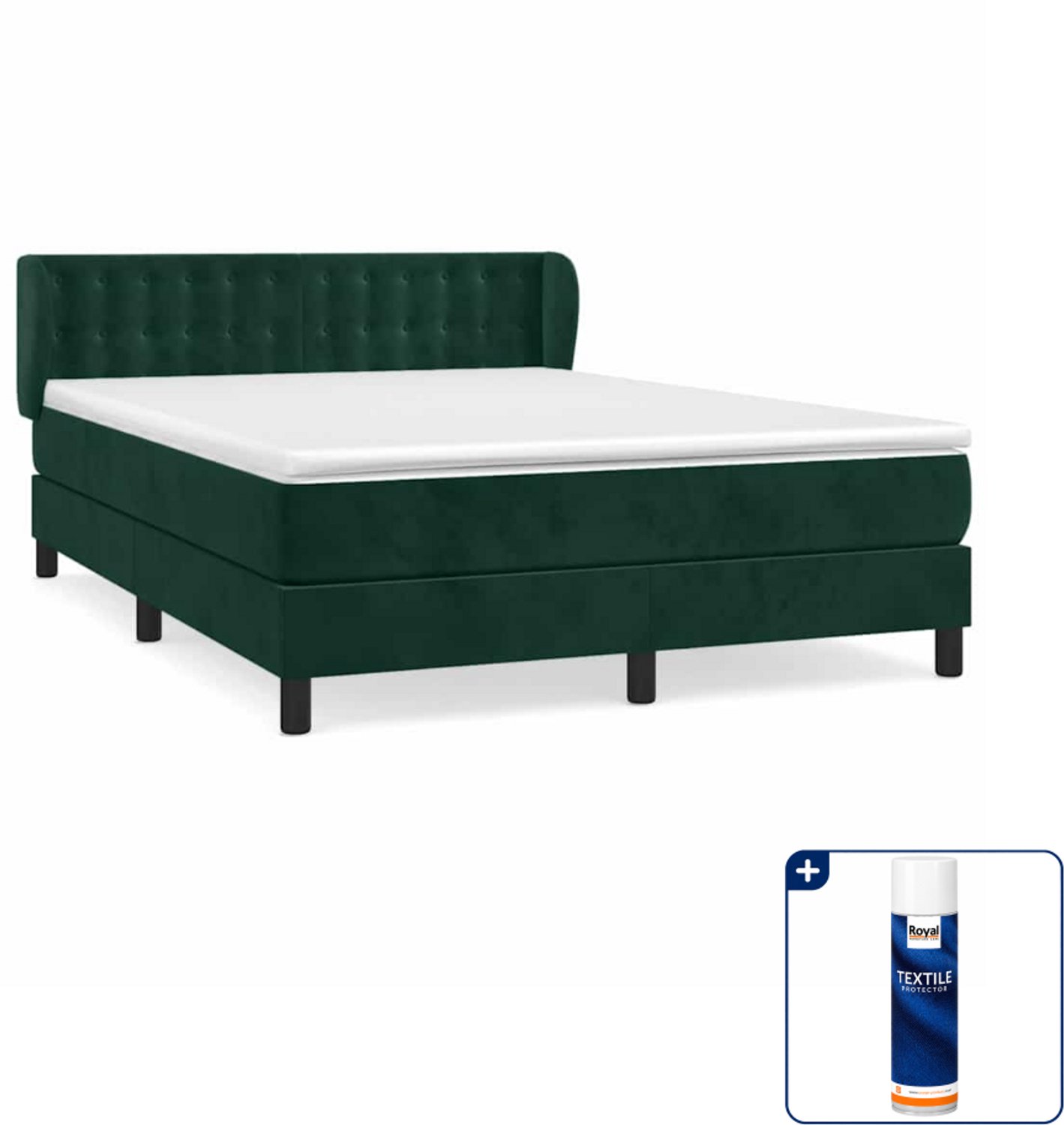 vidaXL boxspring met matras 140 x 190 cm - fluweel - donkergroen - Inclusief textielbeschermer 500 ml