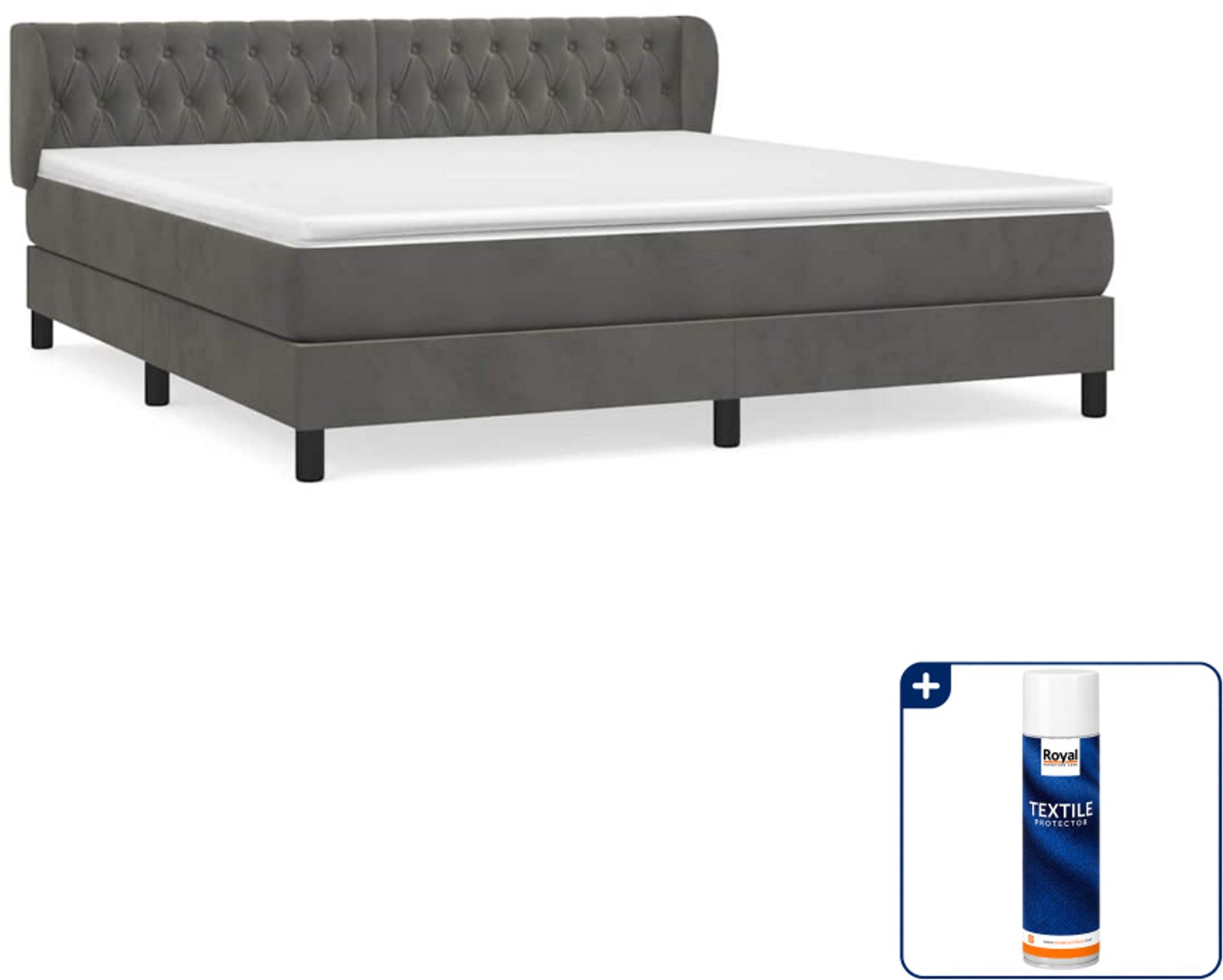 vidaXL Boxspring Kingsize - 180 x 200 cm - fluweel - donkergrijs - Inclusief textielbeschermer 500 ml
