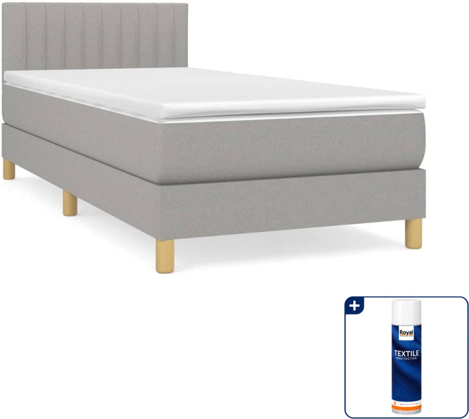 vidaXL boxspring met matras 100 x 200 cm - stof - lichtgrijs - Inclusief textielbeschermer 500 ml