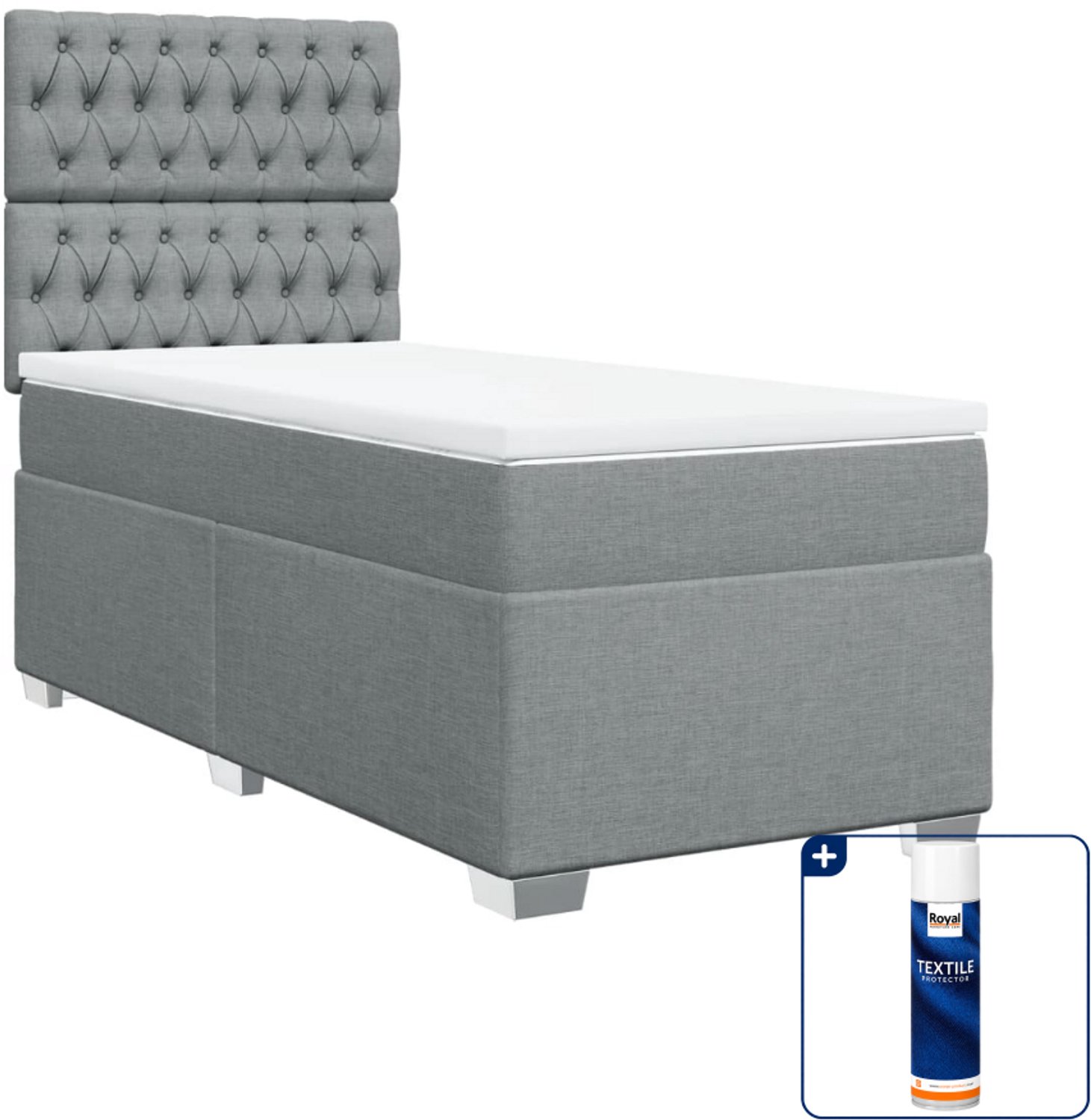 vidaXL boxspring met matras - 90 x 190 cm - stof - lichtgrijs - Inclusief textielbeschermer 500 ml