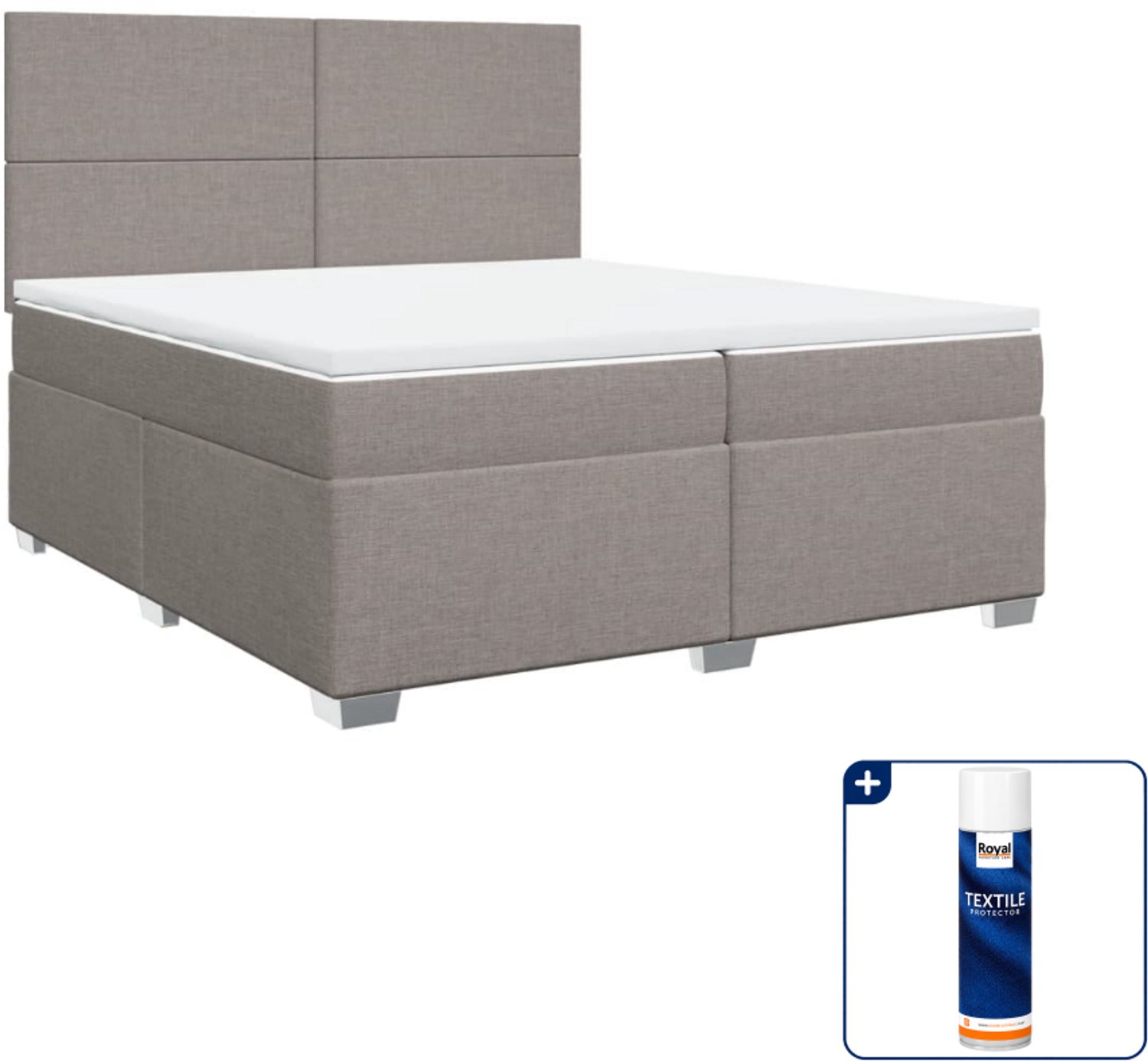 vidaXL Boxspring - Super kingsize - 200 x 200 cm - taupe - Inclusief textielbeschermer 500 ml