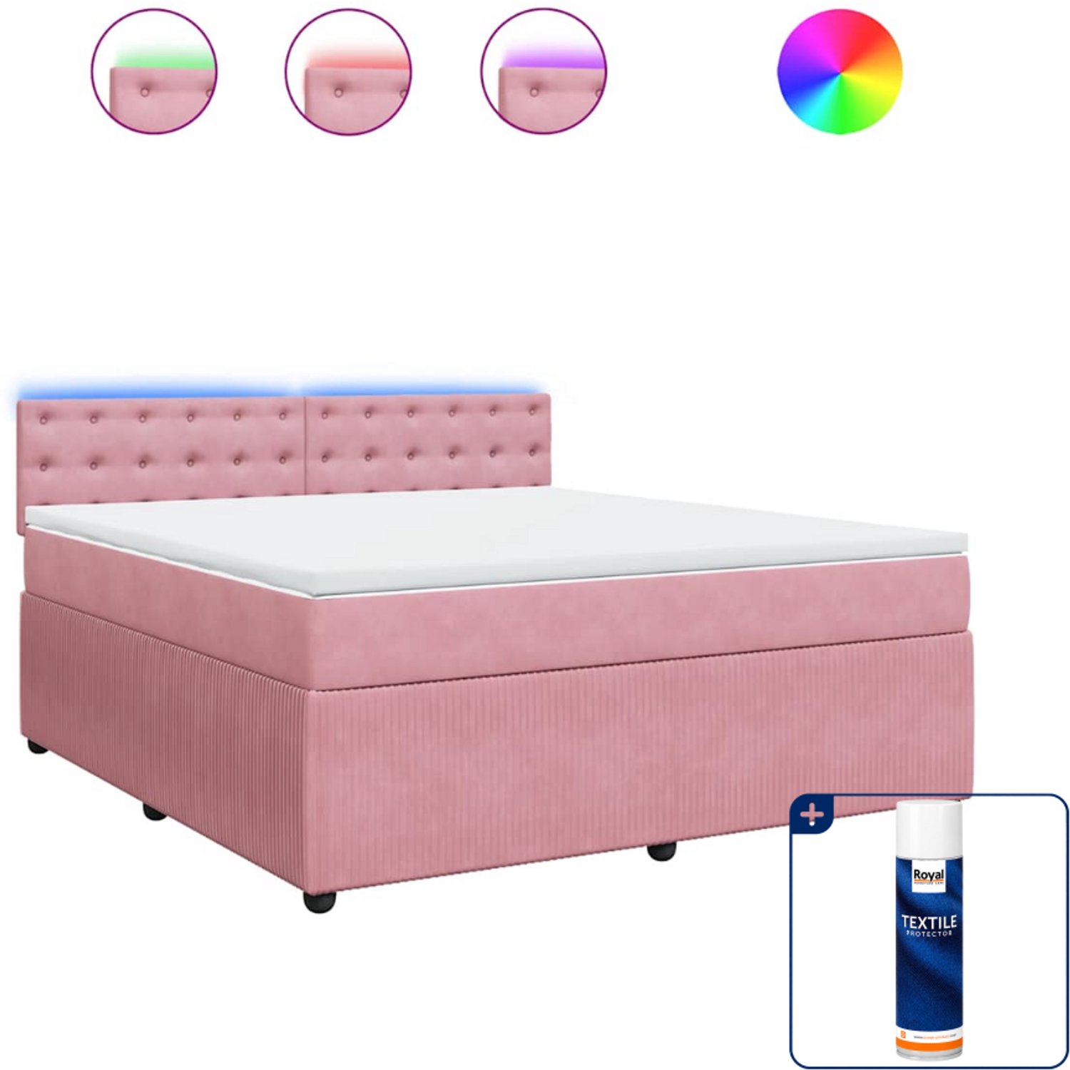 vidaXL boxspring Kingsize - 180 x 200 cm - fluweel - roze - Inclusief textielbeschermer 500 ml