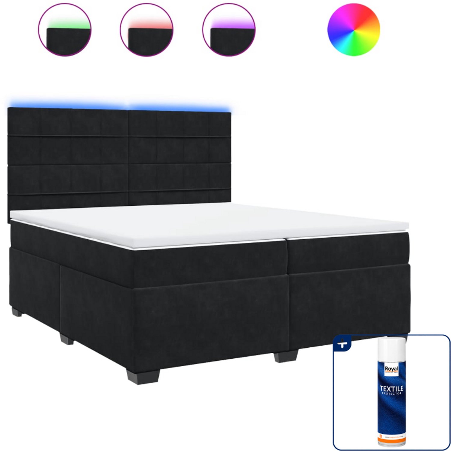 vidaXL Boxspring Super kingsize - 200 x 200 cm - fluweel - zwart - Inclusief textielbeschermer 500 ml