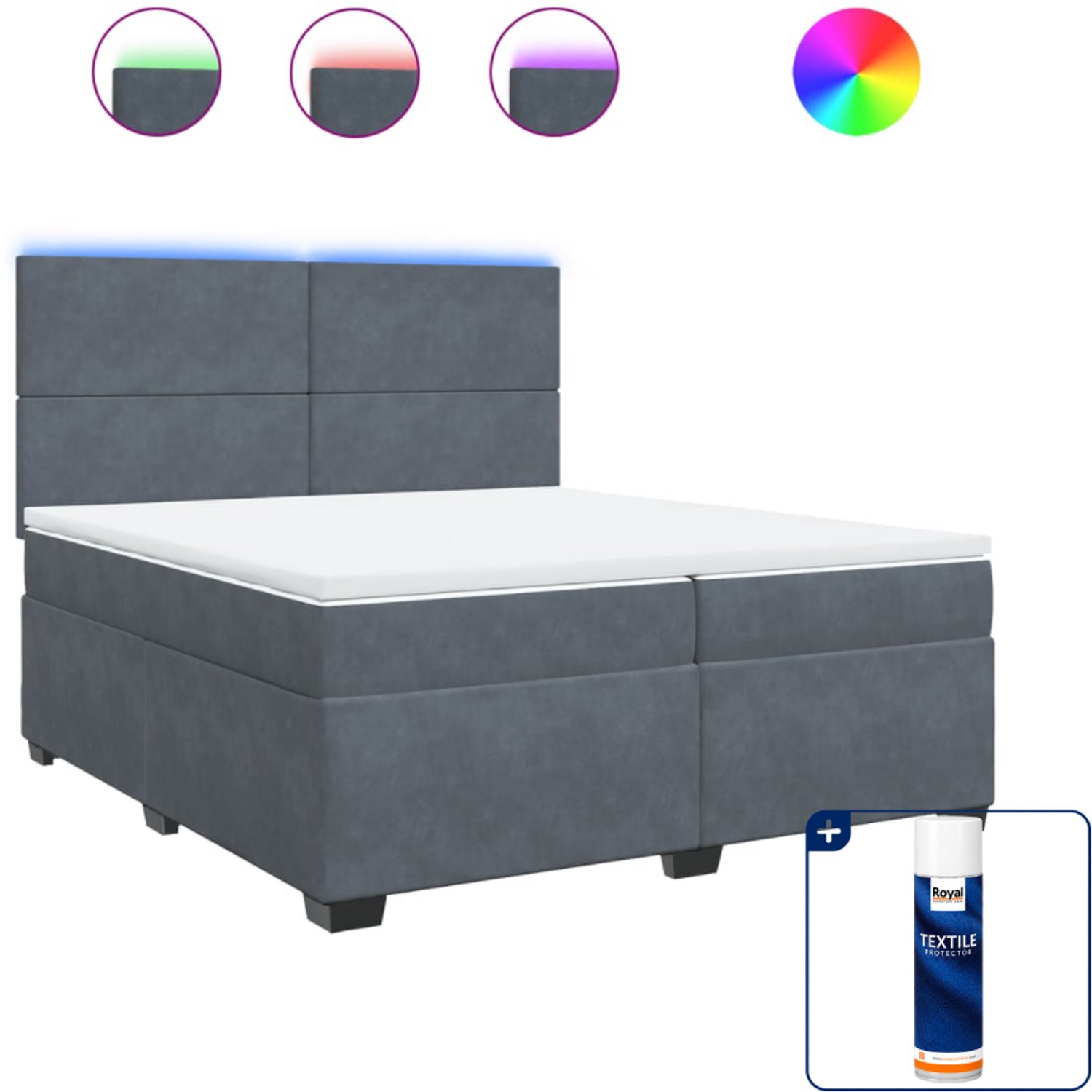 vidaXL Super kingsize boxspring met matras - 200 x 200 cm - fluweel - Inclusief textielbeschermer 500 ml Grijs
