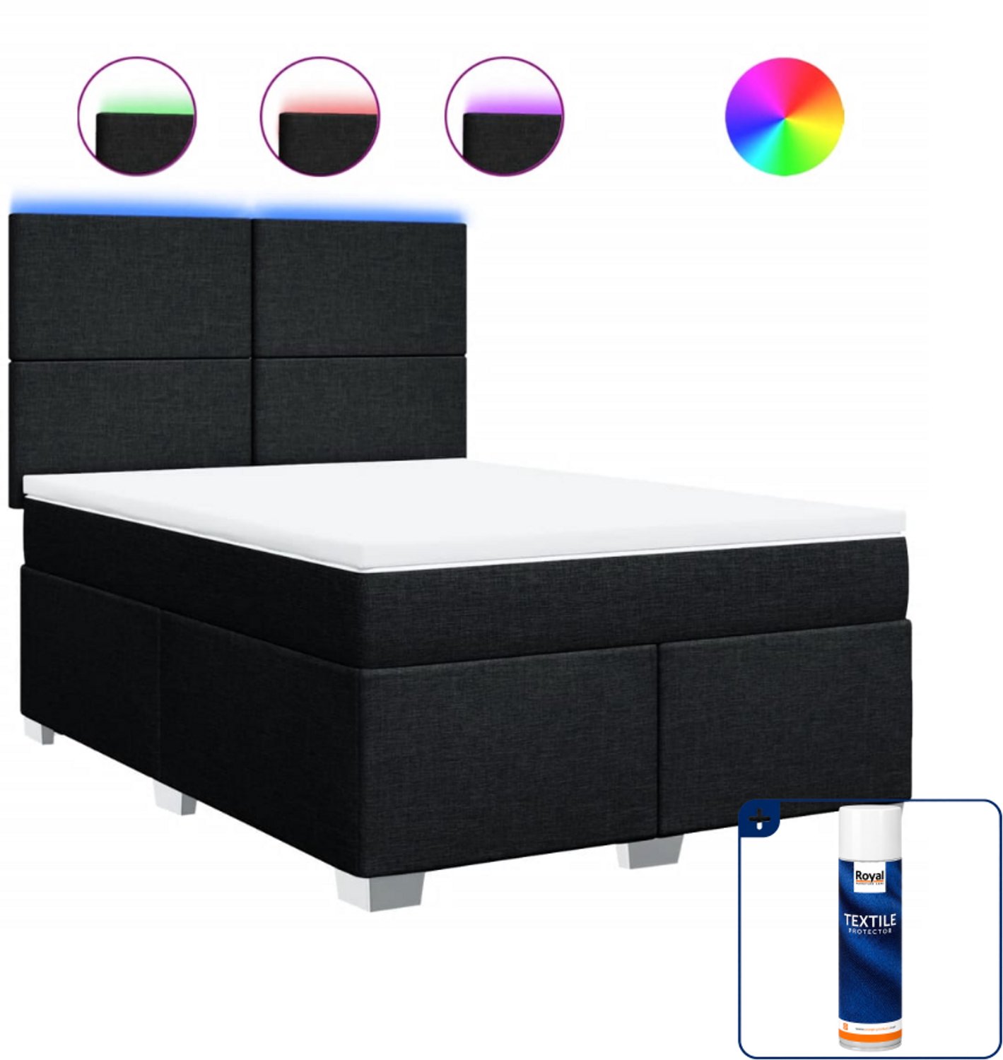 vidaXL boxspring met matras - Queensize - 160 x 200 cm - zwart - Inclusief textielbeschermer 500 ml