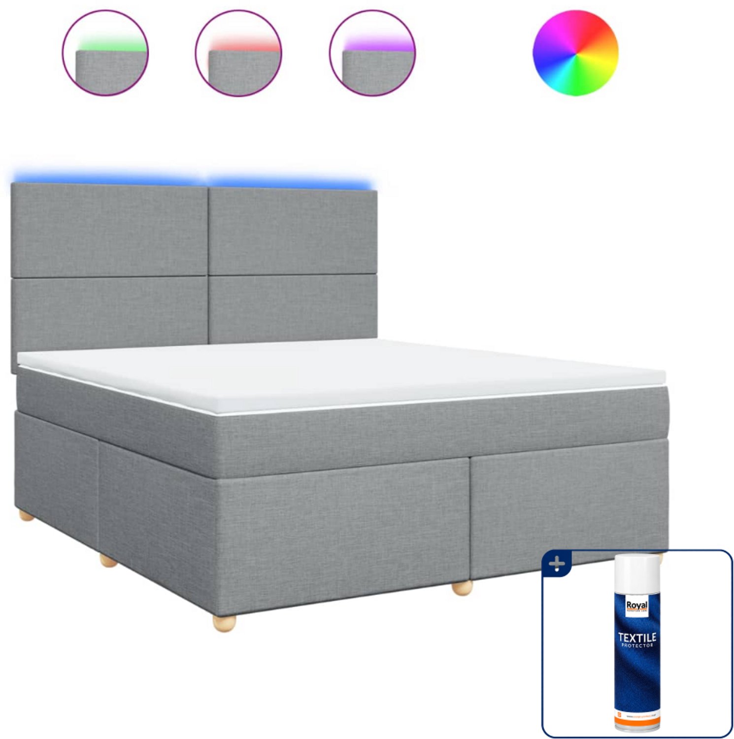 vidaXL Kingsize boxspring met matras - 180 x 200 cm - lichtgrijs - Inclusief textielbeschermer 500 ml