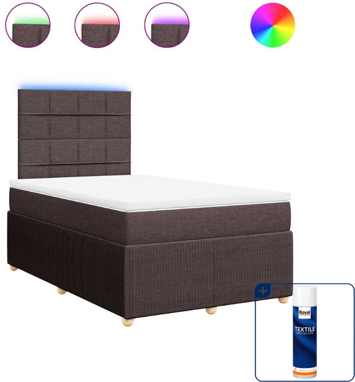 vidaXL boxspring met matras 120 x 190 cm - stof - donkerbruin - Inclusief textielbeschermer 500 ml
