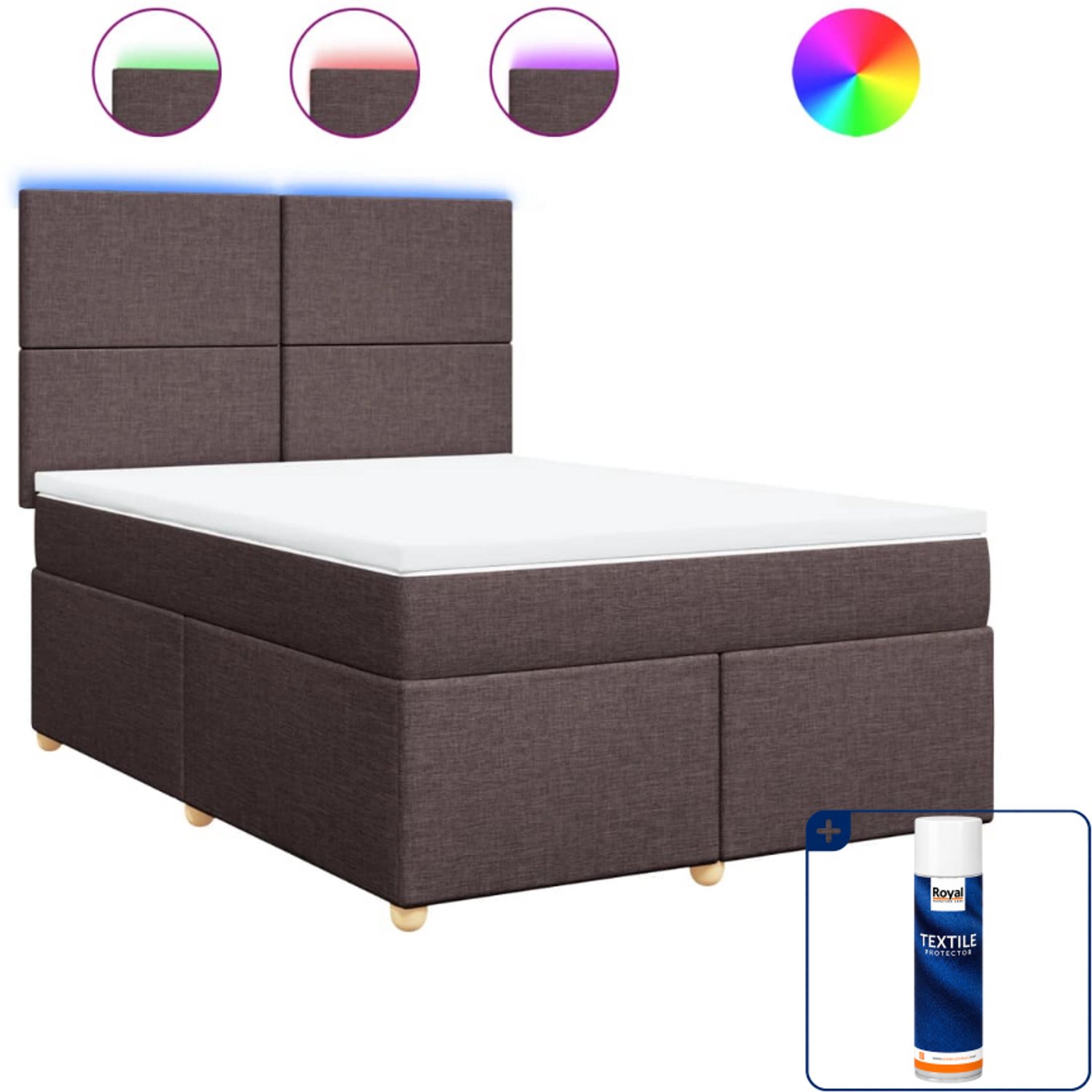 vidaXL boxspring met matras - 140 x 190 cm - stof - donkerbruin - Inclusief textielbeschermer 500 ml