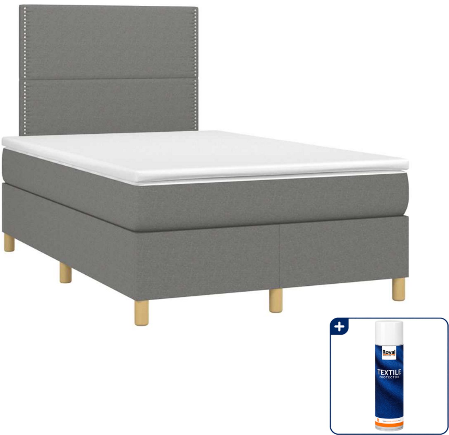 vidaXL boxspring met matras - 120 x 190 cm - stof - donkergrijs - Inclusief textielbeschermer 500 ml
