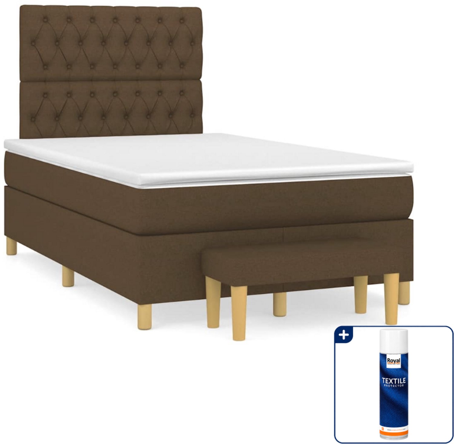 vidaXL Boxspringset met matras en bankje - 120 x 190 cm - donkerbruin - Inclusief textielbeschermer 500 ml