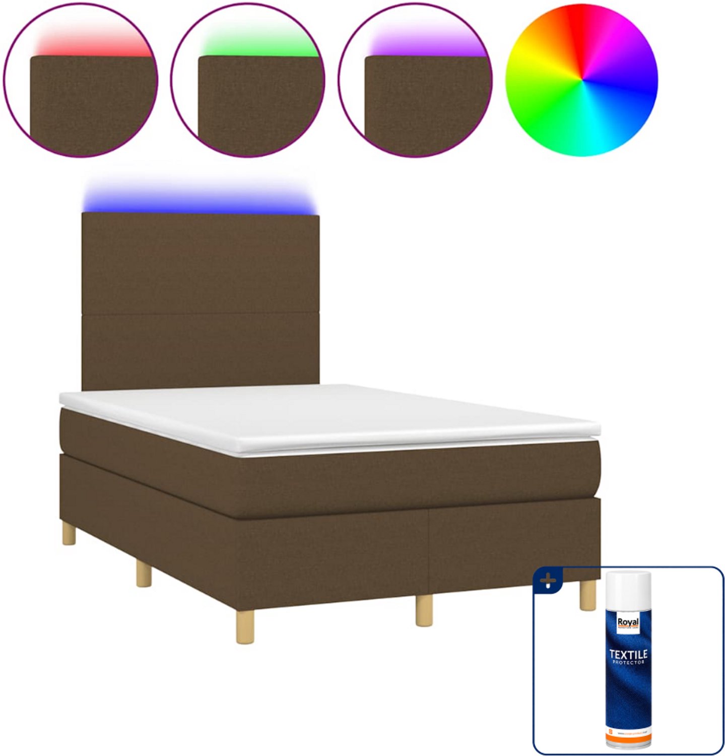 vidaXL boxspring met matras en led - 120 x 190 cm - donkerbruin - Inclusief textielbeschermer 500 ml