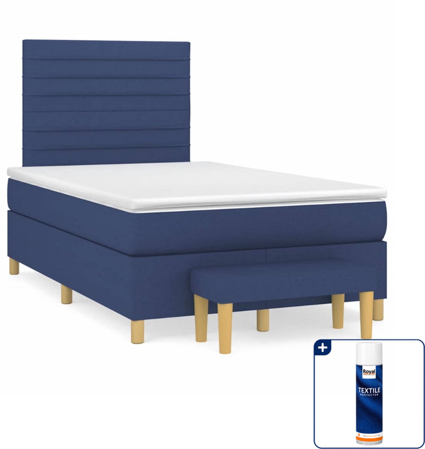vidaXL boxspring met matras en bankje - 120 x 190 cm - blauw - Inclusief textielbeschermer 500 ml