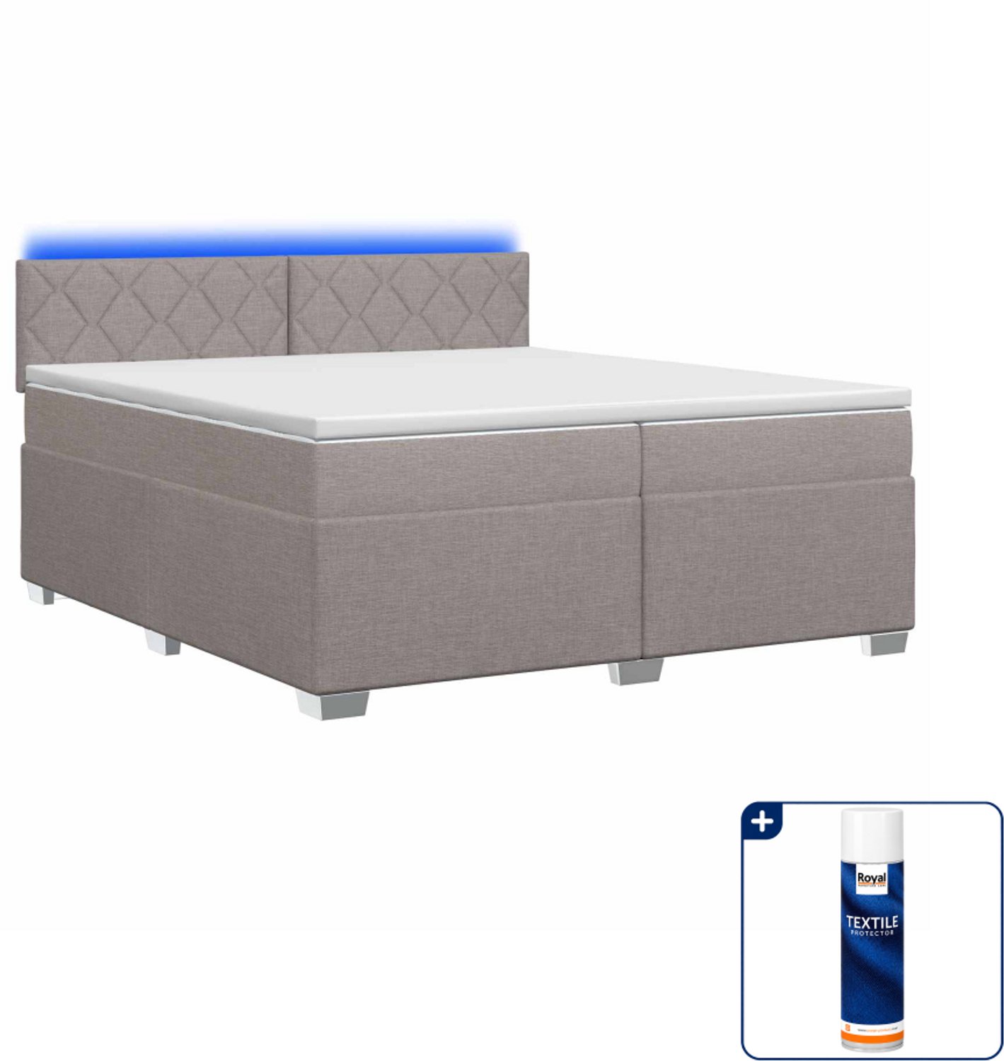vidaXL Boxspring met matras en LED - 200 x 200 cm - taupe - Inclusief textielbeschermer 500 ml