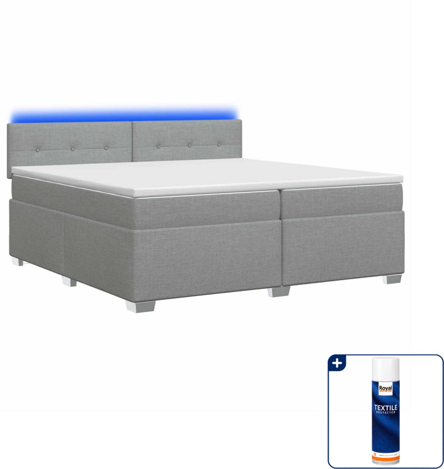 vidaXL Boxspring - 200 x 200 cm - lichtgrijs - Inclusief textielbeschermer 500 ml
