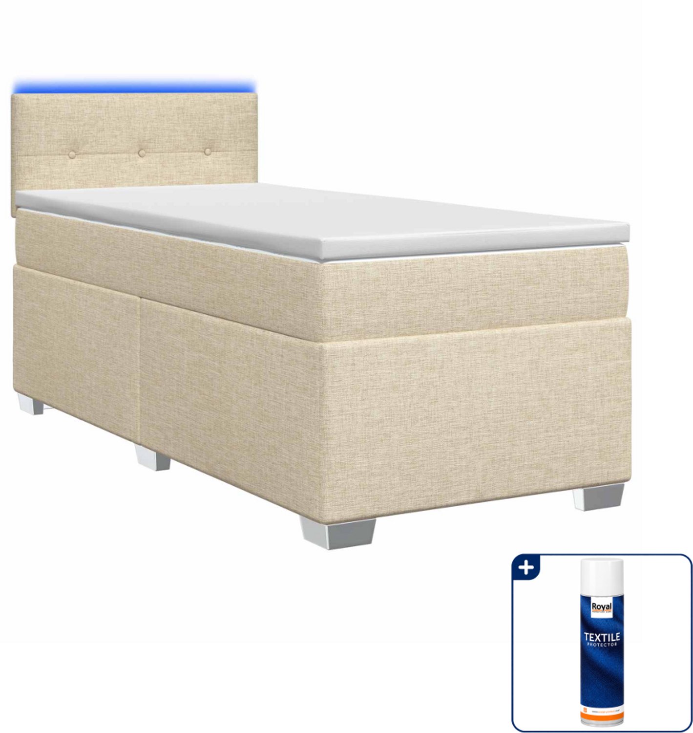 vidaXL boxspring bed - 100 x 200 cm - stof - crèmekleurig - Inclusief textielbeschermer 500 ml