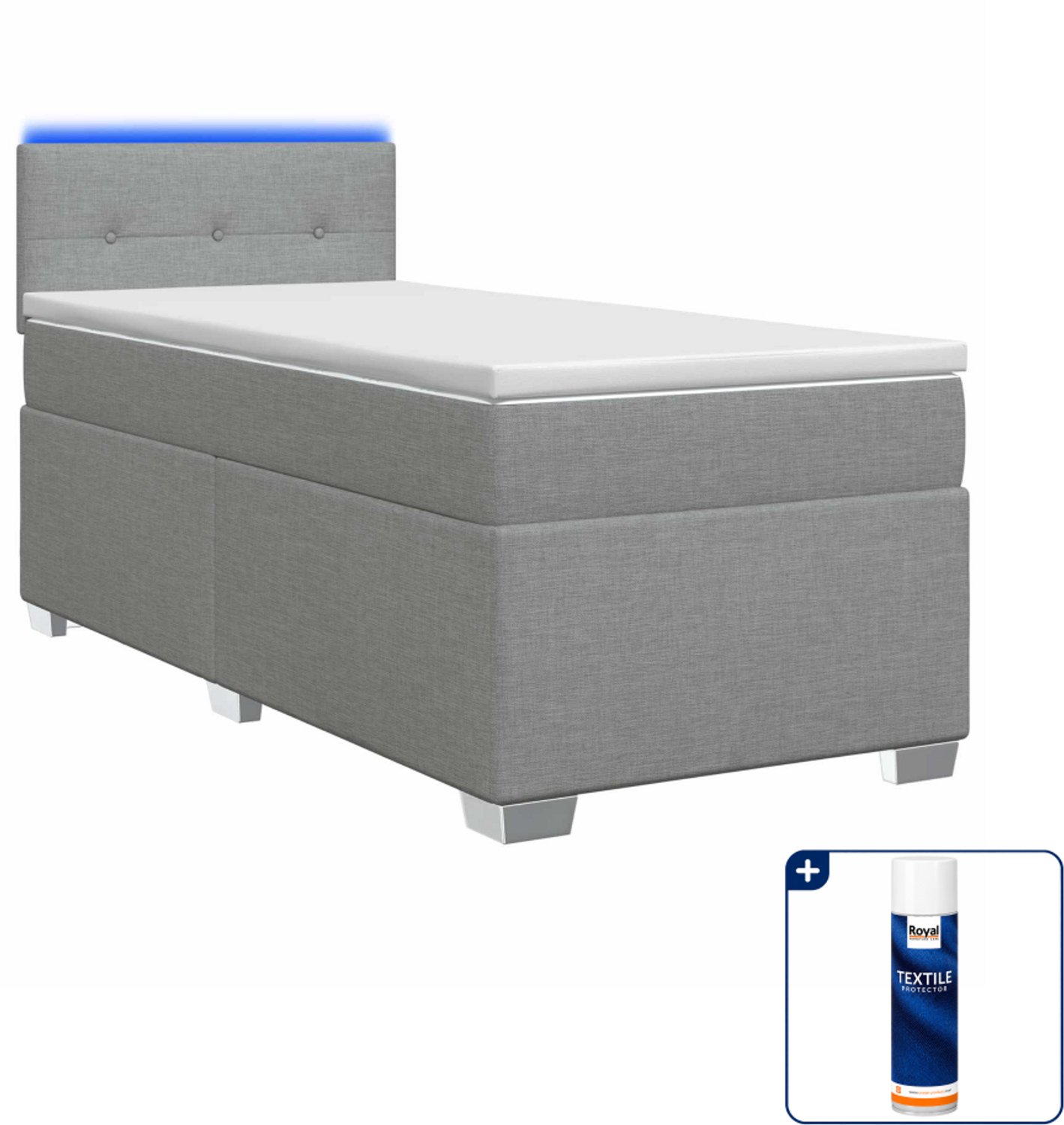 vidaXL boxspring met matras en led - 80 x 200 cm - lichtgrijs - Inclusief textielbeschermer 500 ml