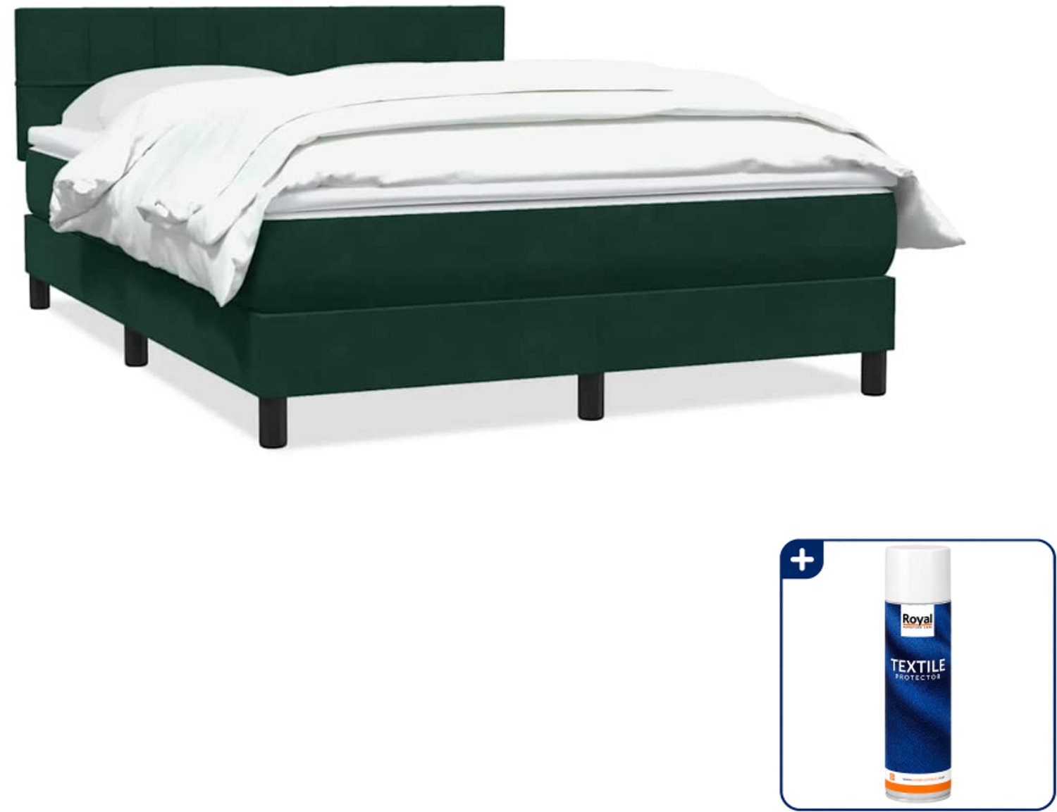 vidaXL Boxspring - Queensize - 160 x 220 cm - fluweel - donkergroen - Inclusief textielbeschermer 500 ml