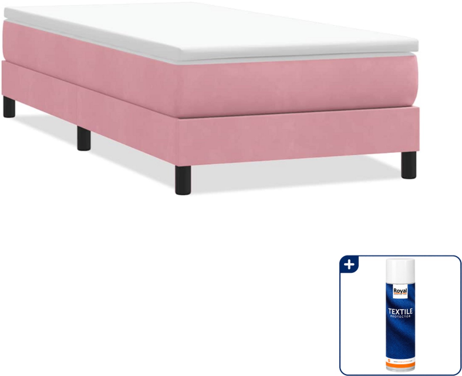 vidaXL boxspring - 90 x 220 cm - fluweel - roze - Inclusief textielbeschermer 500 ml