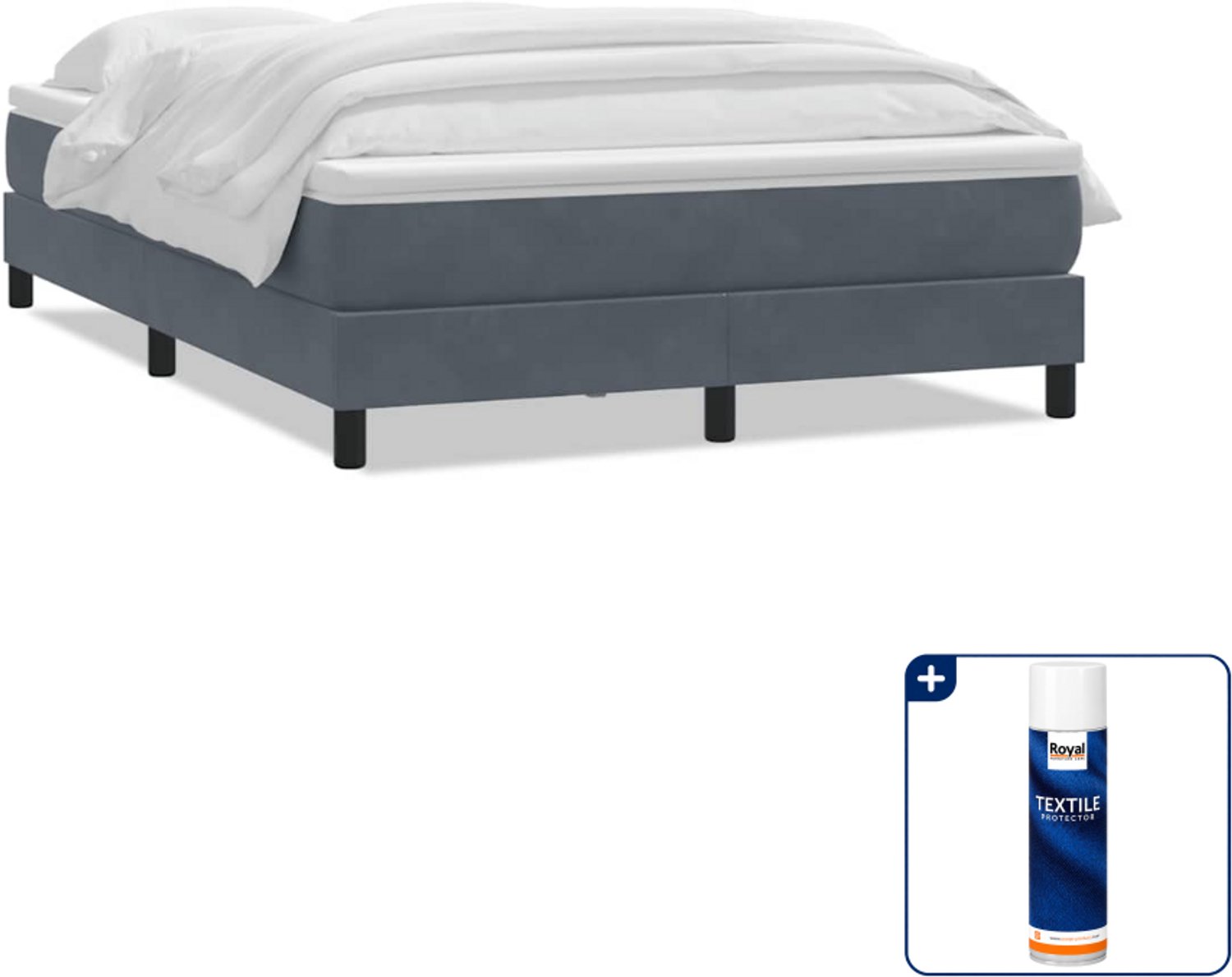 vidaXL Boxspring - Queensize - 160 x 210 cm - donkergrijs - Inclusief textielbeschermer 500 ml Bruin