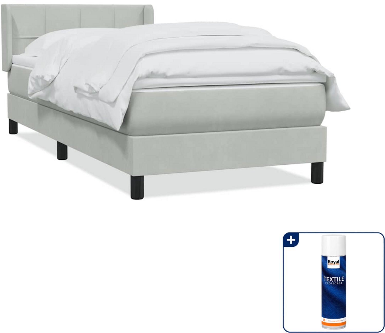 vidaXL boxspring met matras 80 x 220 cm - fluweel - lichtgrijs - Inclusief textielbeschermer 500 ml