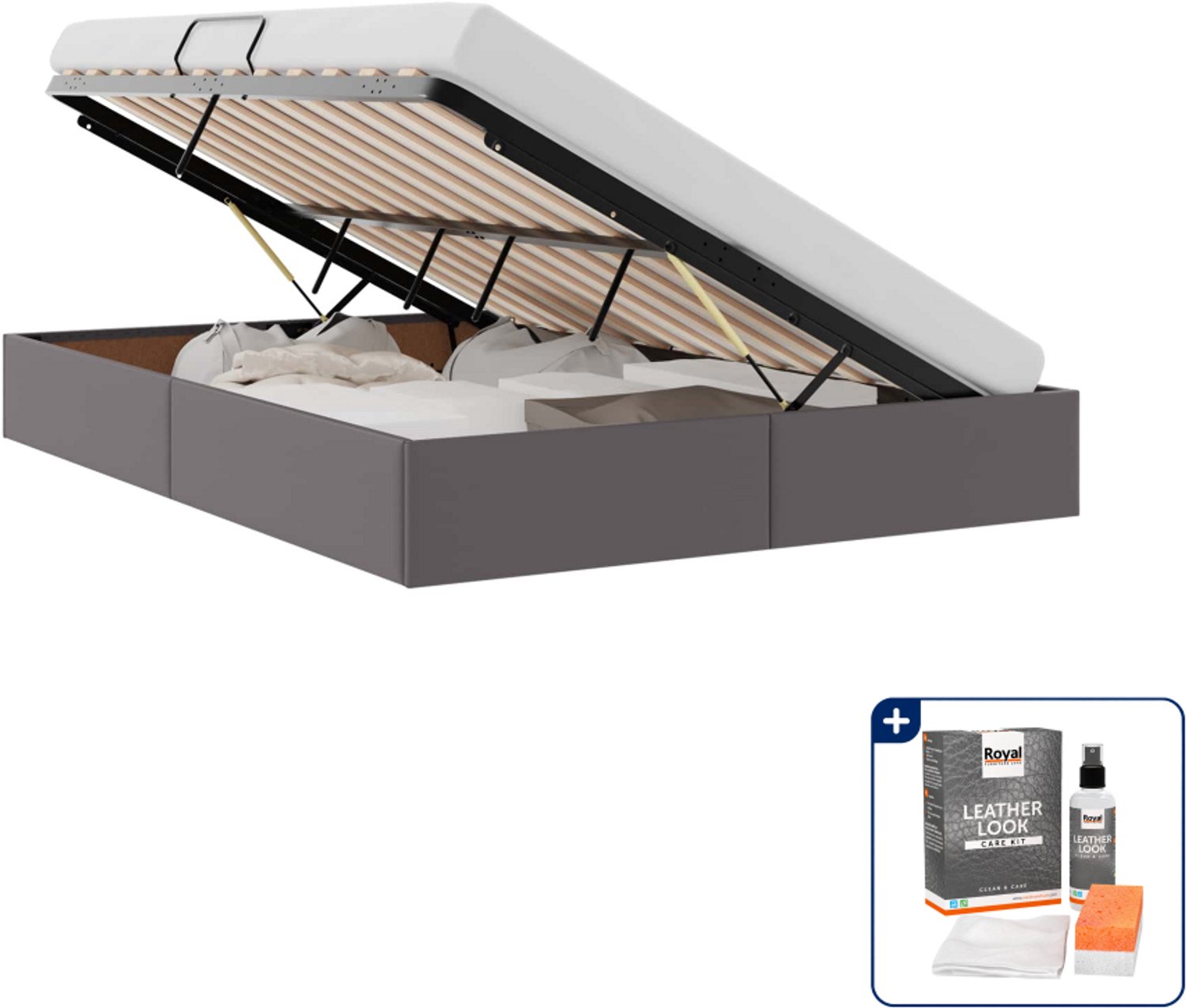 vidaXL ottoman bedframe - Small double - 140 x 200 cm - grijs - Inclusief onderhoudsset voor kunstleer 150 ml