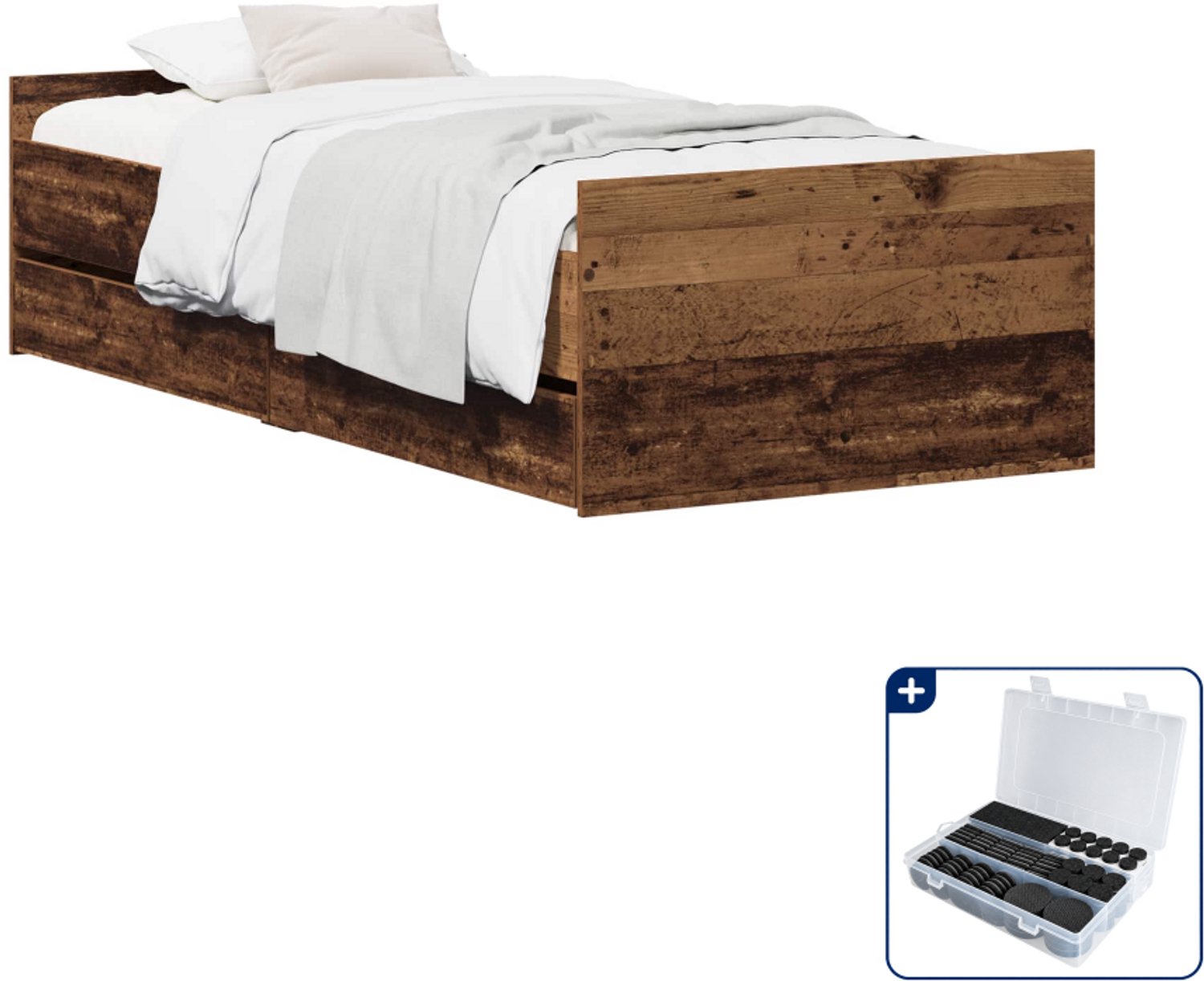 vidaXL bedframe - 100 x 200 cm - bewerkt hout - oud hout - Inclusief antikrasvilt 177-delig Bruin