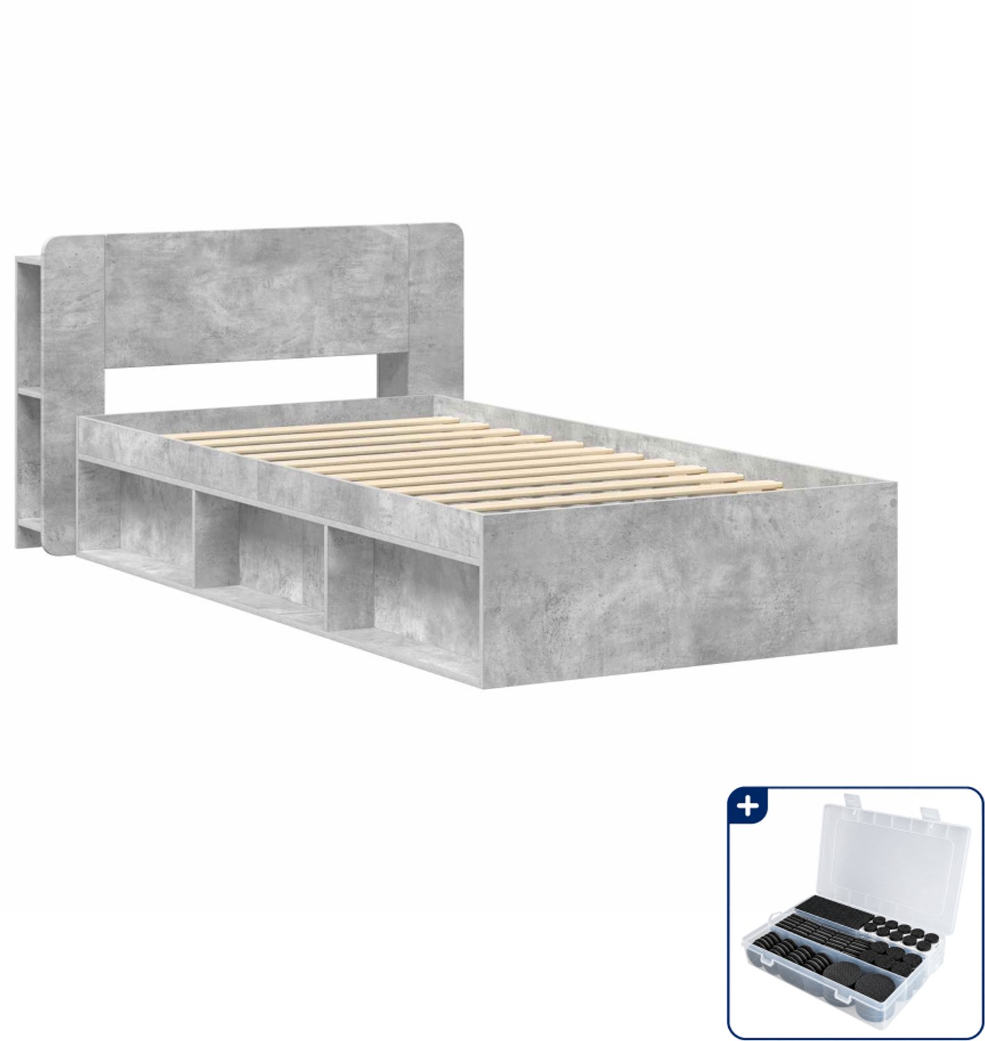 vidaXL bedframe met opbergruimte - 80 x 200 cm - bewerkt hout - grijs - Inclusief antikrasvilt 177-delig