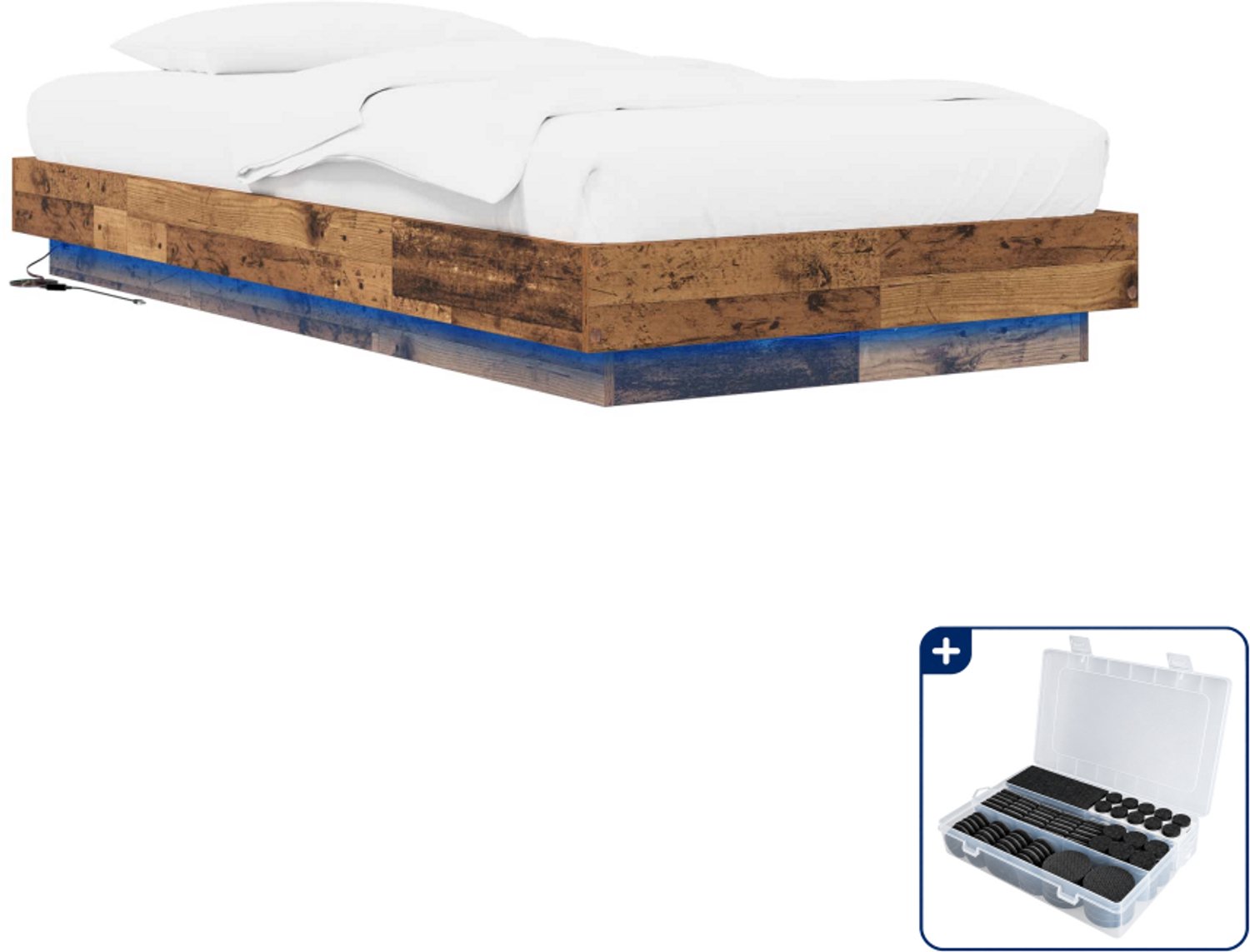 vidaXL bedframe met led - 80 x 200 cm - bewerkt hout - oud hout - Inclusief antikrasvilt 177-delig Bruin