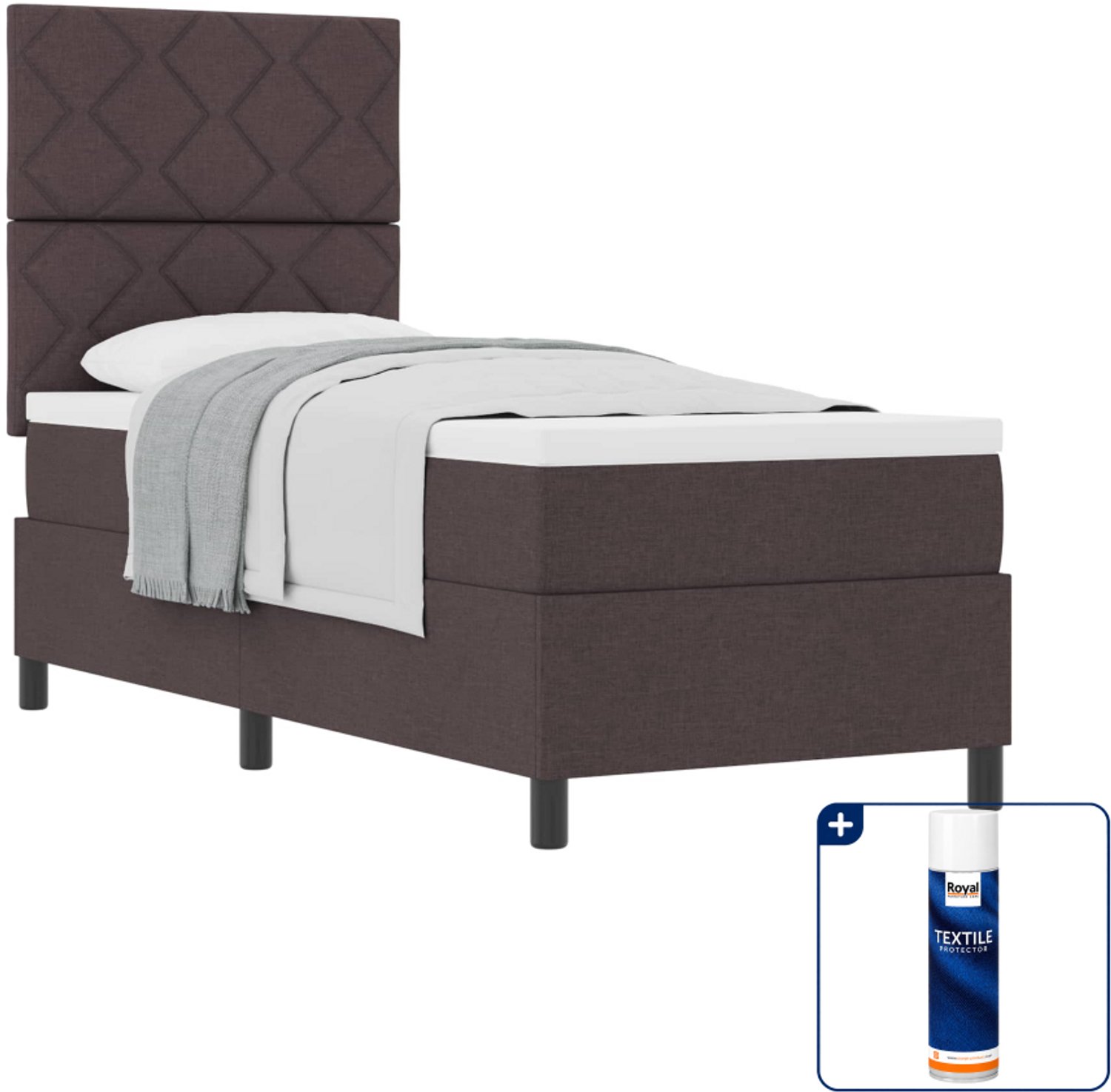 vidaXL boxspringbed - 80 x 200 cm - donkerbruin - Inclusief textielbeschermer 500 ml