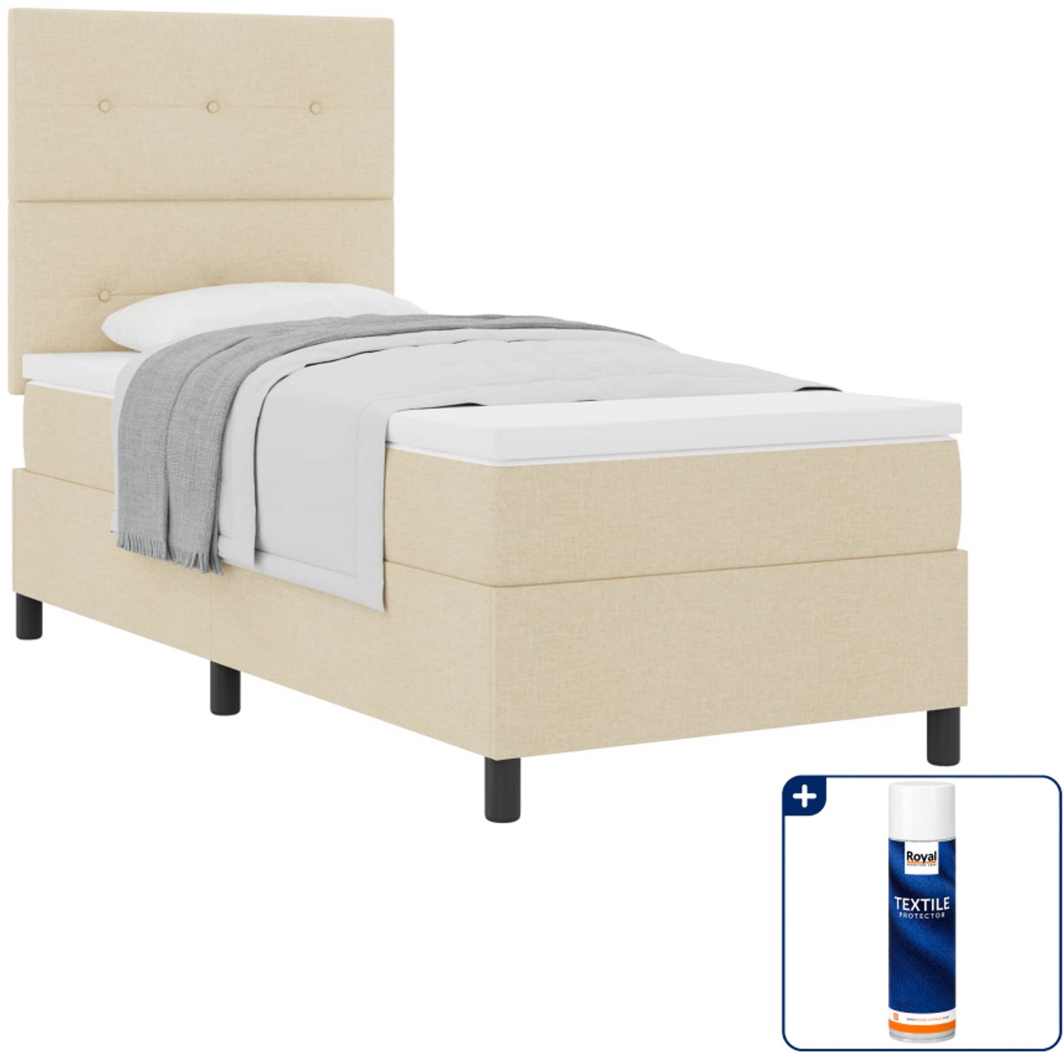 vidaXL boxspringbed - 100 x 200 cm - crème - Inclusief textielbeschermer 500 ml