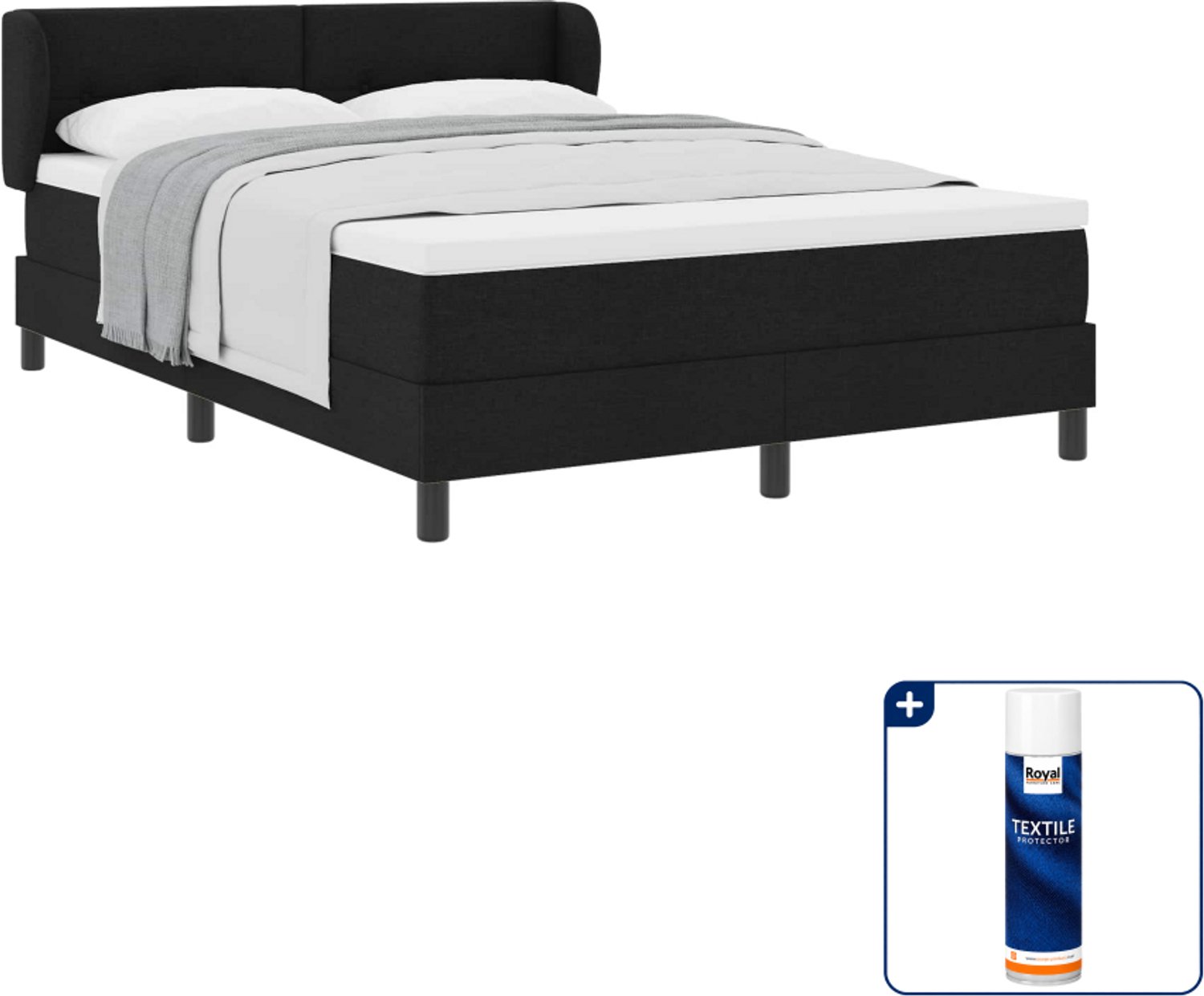 vidaXL boxspringbed Queensize - 160 x 200 cm - zwart - Inclusief textielbeschermer 500 ml