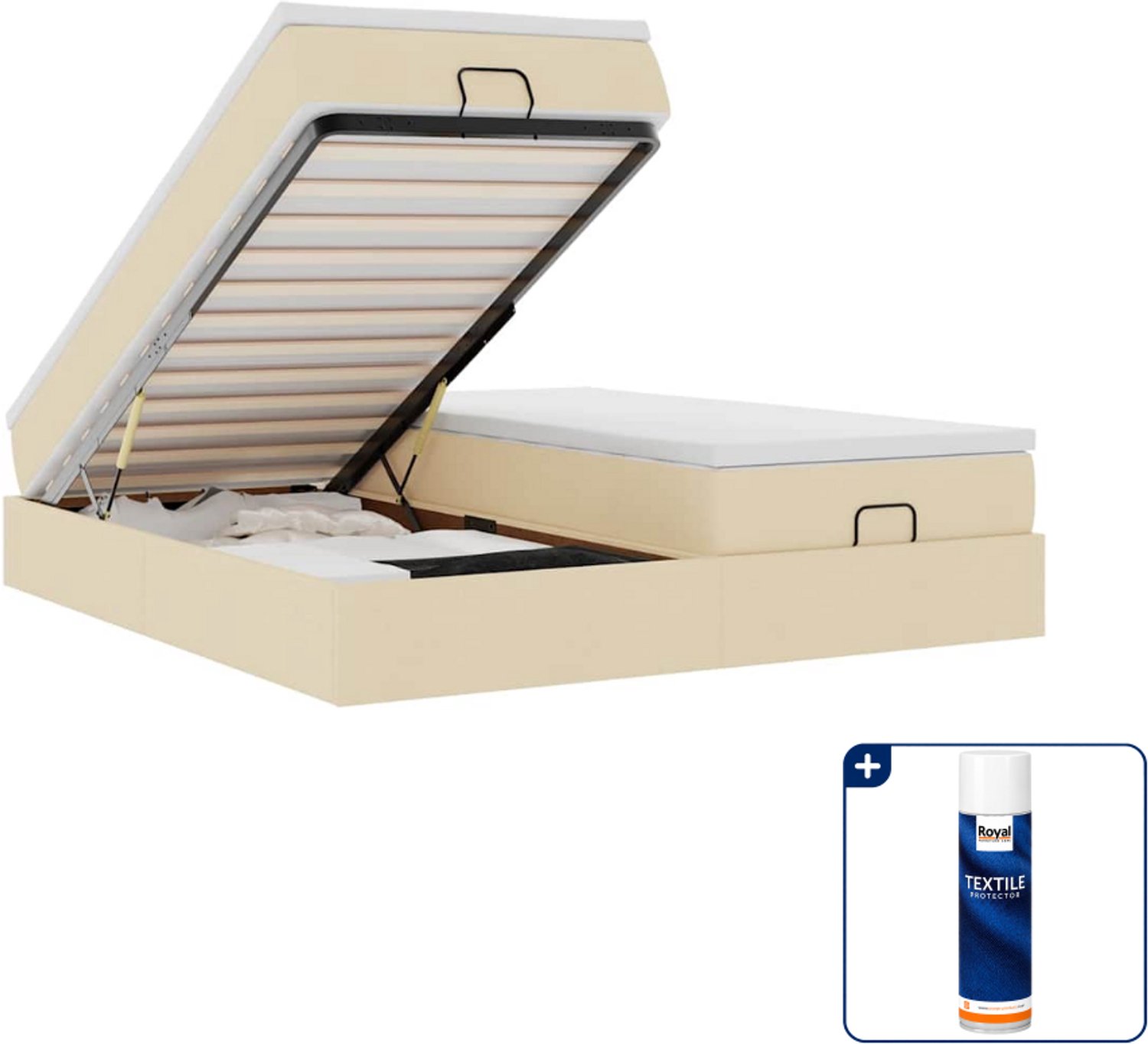 vidaXL queensize bed met matrassen - 160 x 200 cm - crème - Inclusief textielbeschermer 500 ml