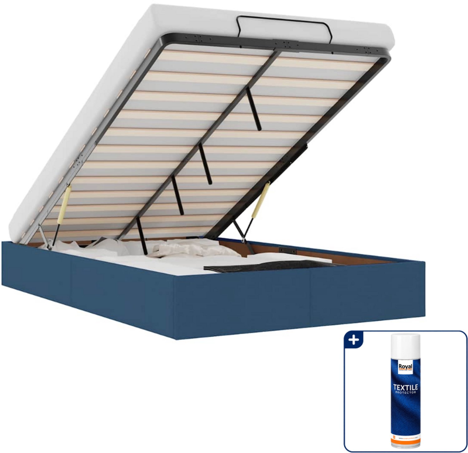 vidaXL bedframe - 120 x 190 cm - stof - blauw - Inclusief textielbeschermer 500 ml Wit