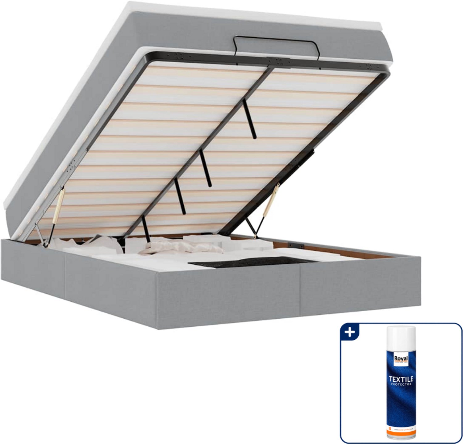 vidaXL Ottoman bed met matras - Small double - 140 x 200 cm - lichtgrijs - Inclusief textielbeschermer 500 ml