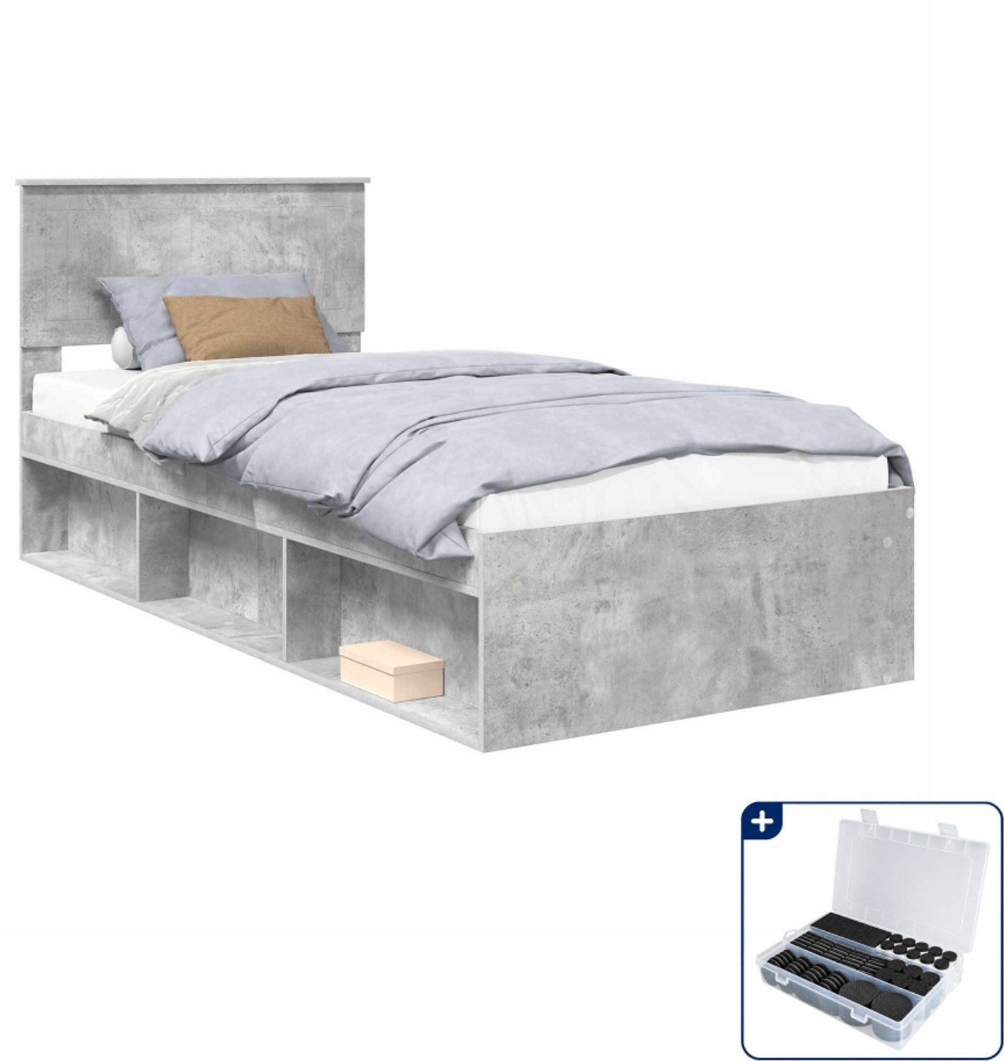 vidaXL Bedframe - 90 x 200 cm - betongrijs - Inclusief antikrasvilt 177-delig