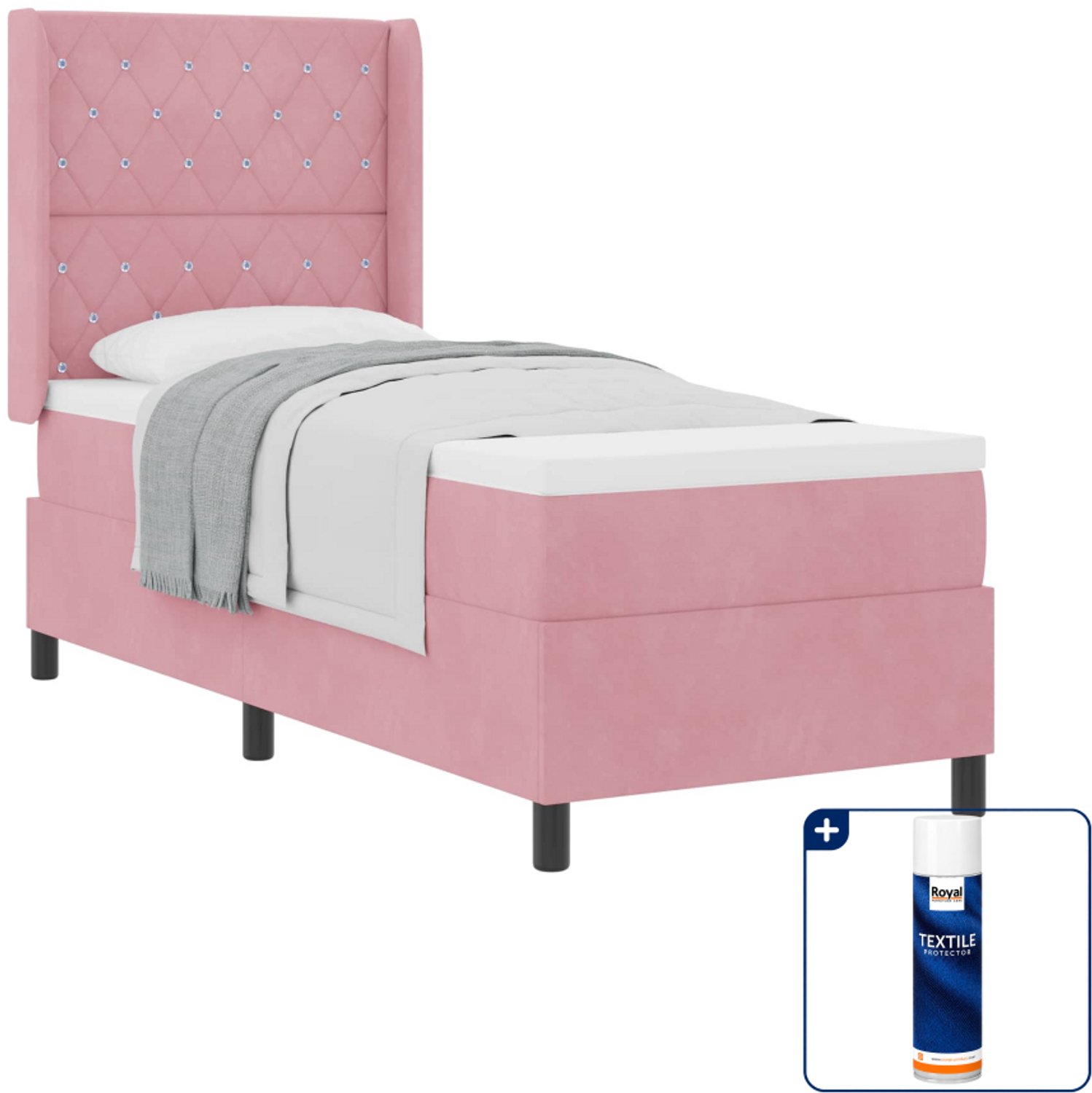 vidaXL boxspringbed - 80 x 200 cm - fluweel - roze - Inclusief textielbeschermer 500 ml