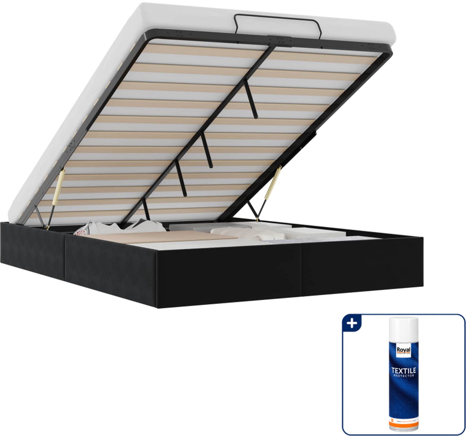 vidaXL ottoman bedframe - 152 x 203 cm - fluweel - zwart - Inclusief textielbeschermer 500 ml