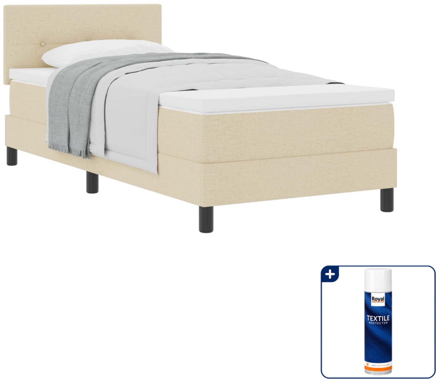 vidaXL boxspringbed - 90 x 190 cm - stof - crème - Inclusief textielbeschermer 500 ml