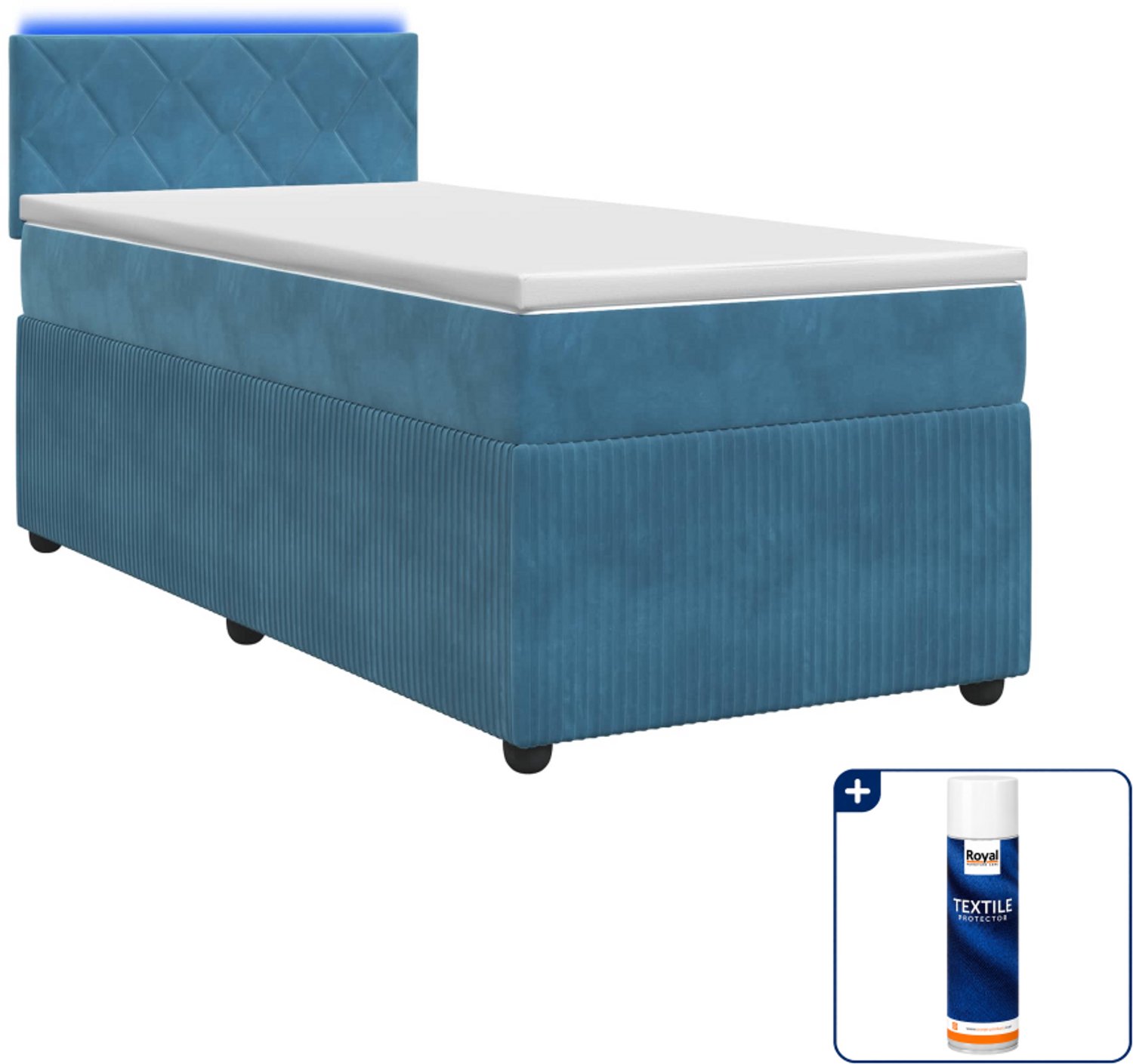 vidaXL boxspringbed met matras - 80 x 200 cm - fluweel - blauw - Inclusief textielbeschermer 500 ml