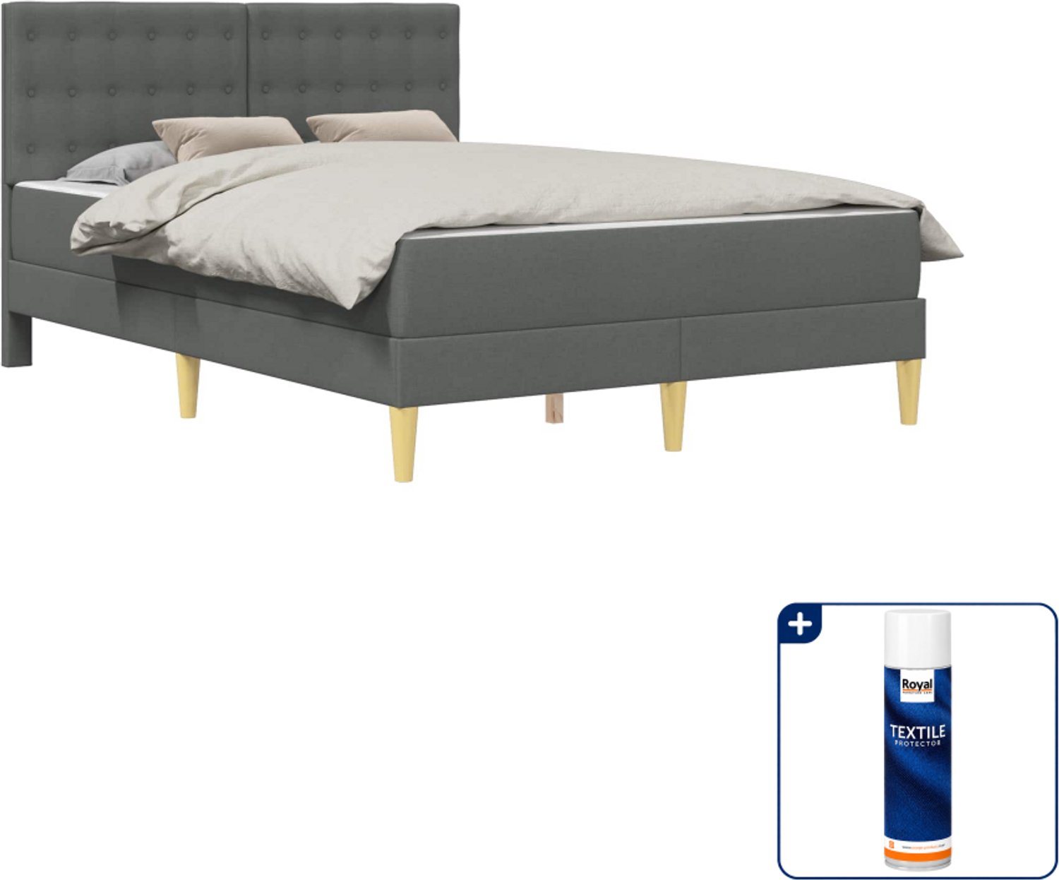 vidaXL bed met matras - Small double - 140 x 200 cm - stof - donkergrijs - Inclusief textielbeschermer 500 ml