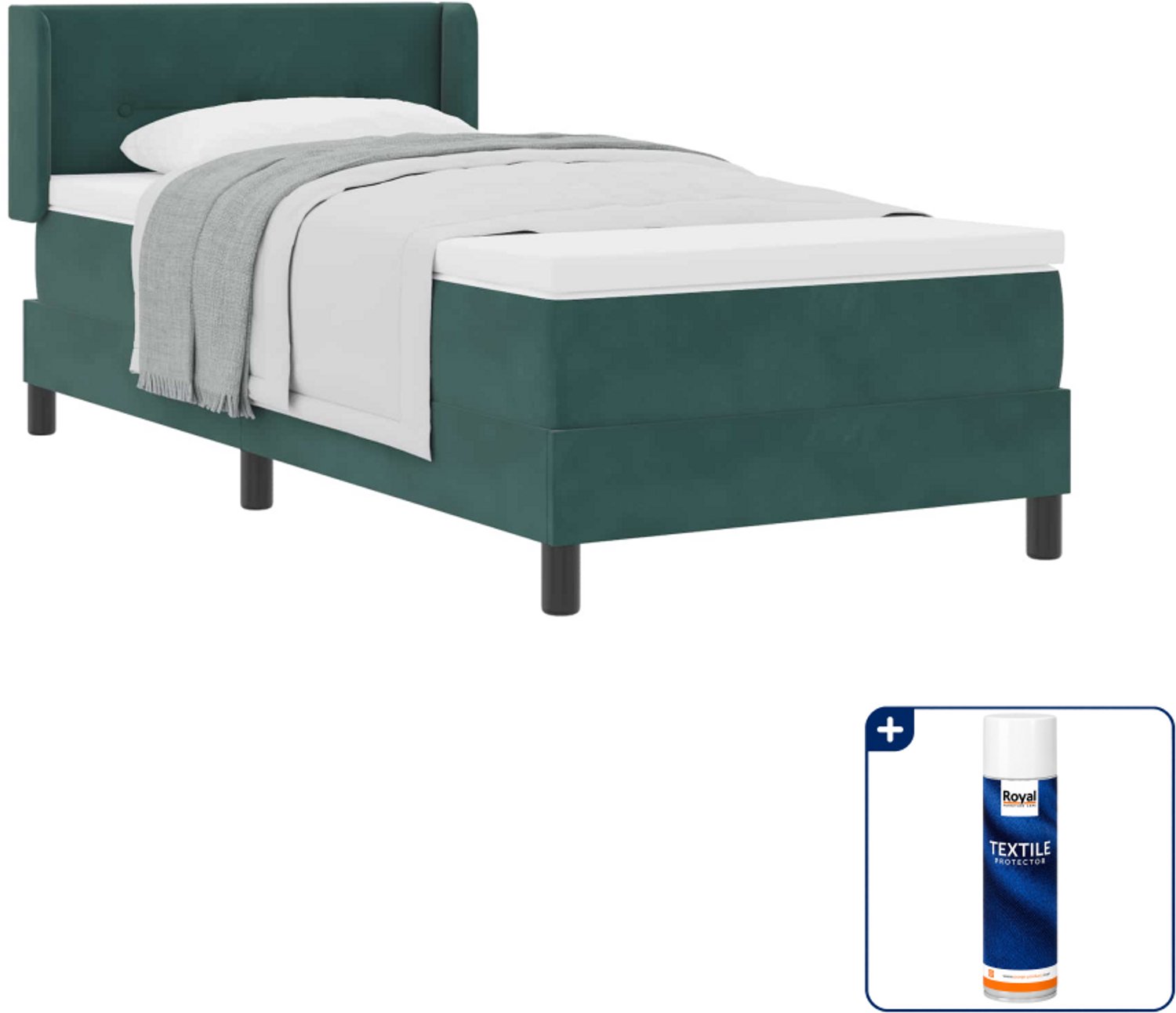 vidaXL boxspringbed - 80 x 200 cm - fluweel - donkergroen - Inclusief textielbeschermer 500 ml
